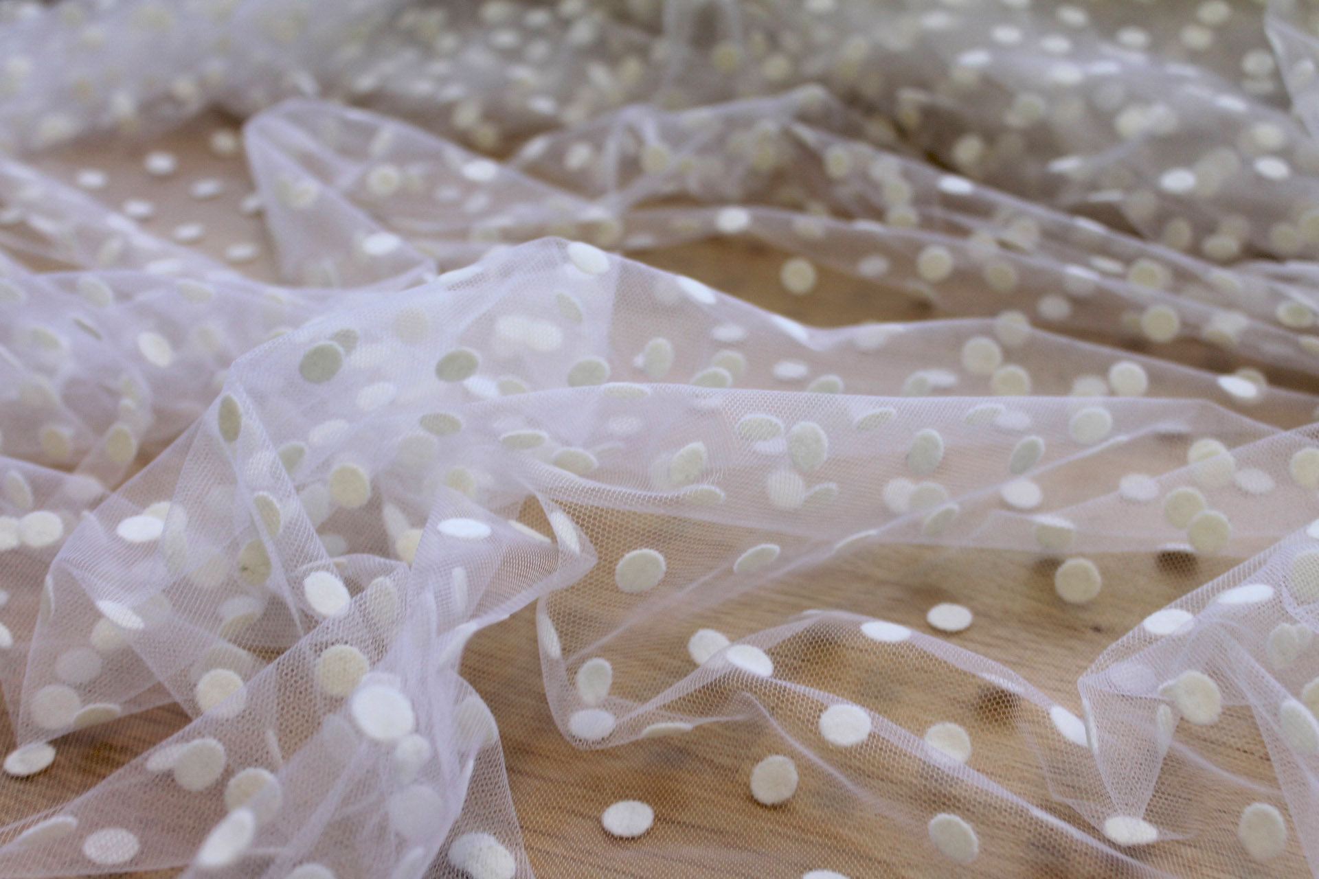 Polka Dot / Flock Spot Tulle - White - Medium fabric, image 3 of 5