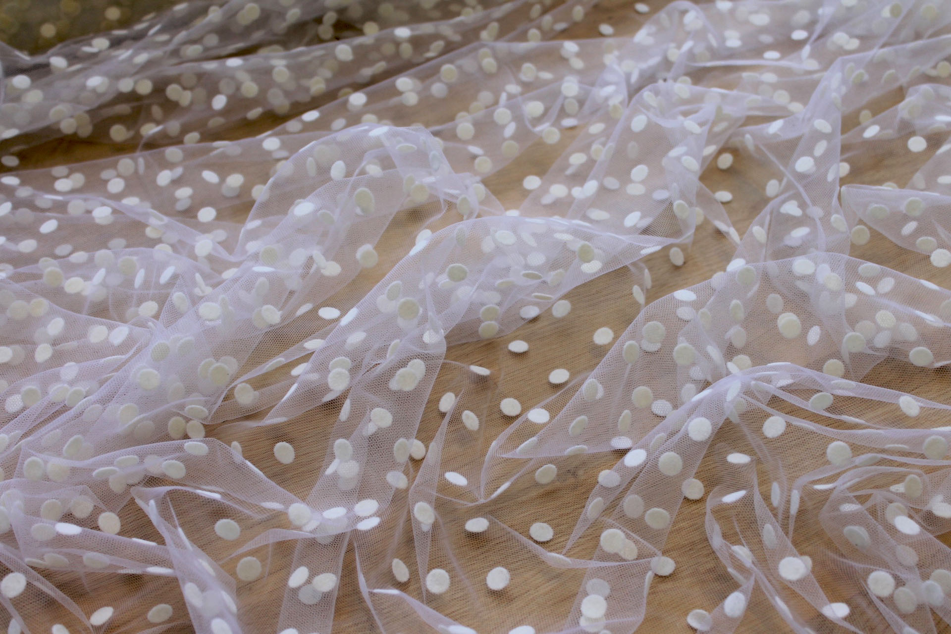 Polka Dot / Flock Spot Tulle - White - Medium fabric, image 5 of 5
