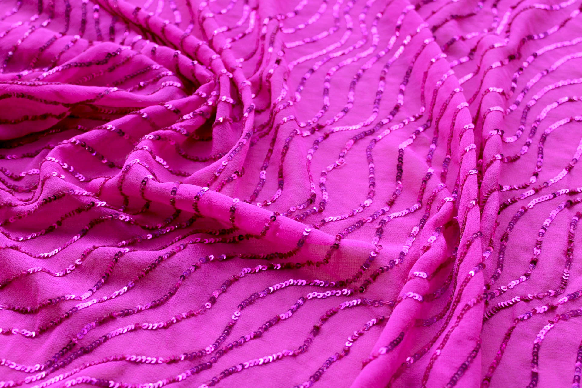 Sequin Squiggle Lines - Hot Pink fabric