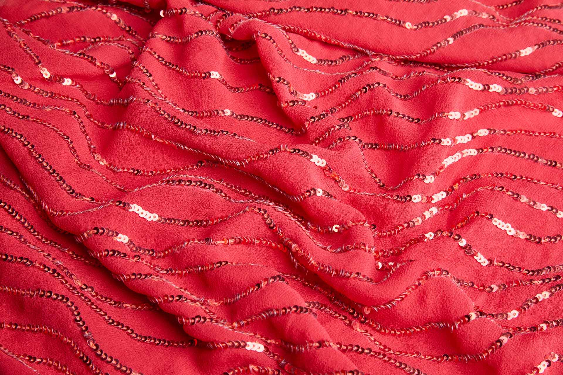 Sequin Squiggle Lines - Red on Red fabric, image 8 of 8