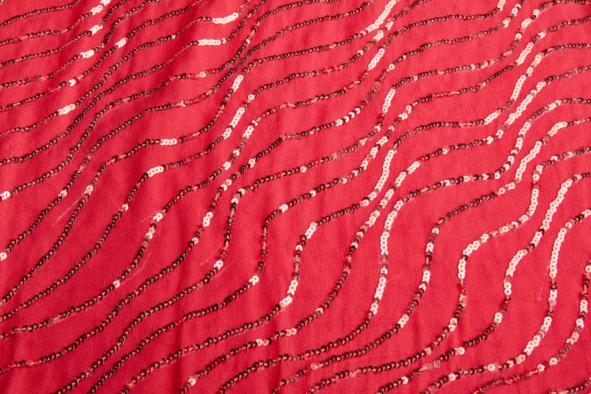 Sequin Squiggle Lines - Red on Red fabric, image 2 of 8