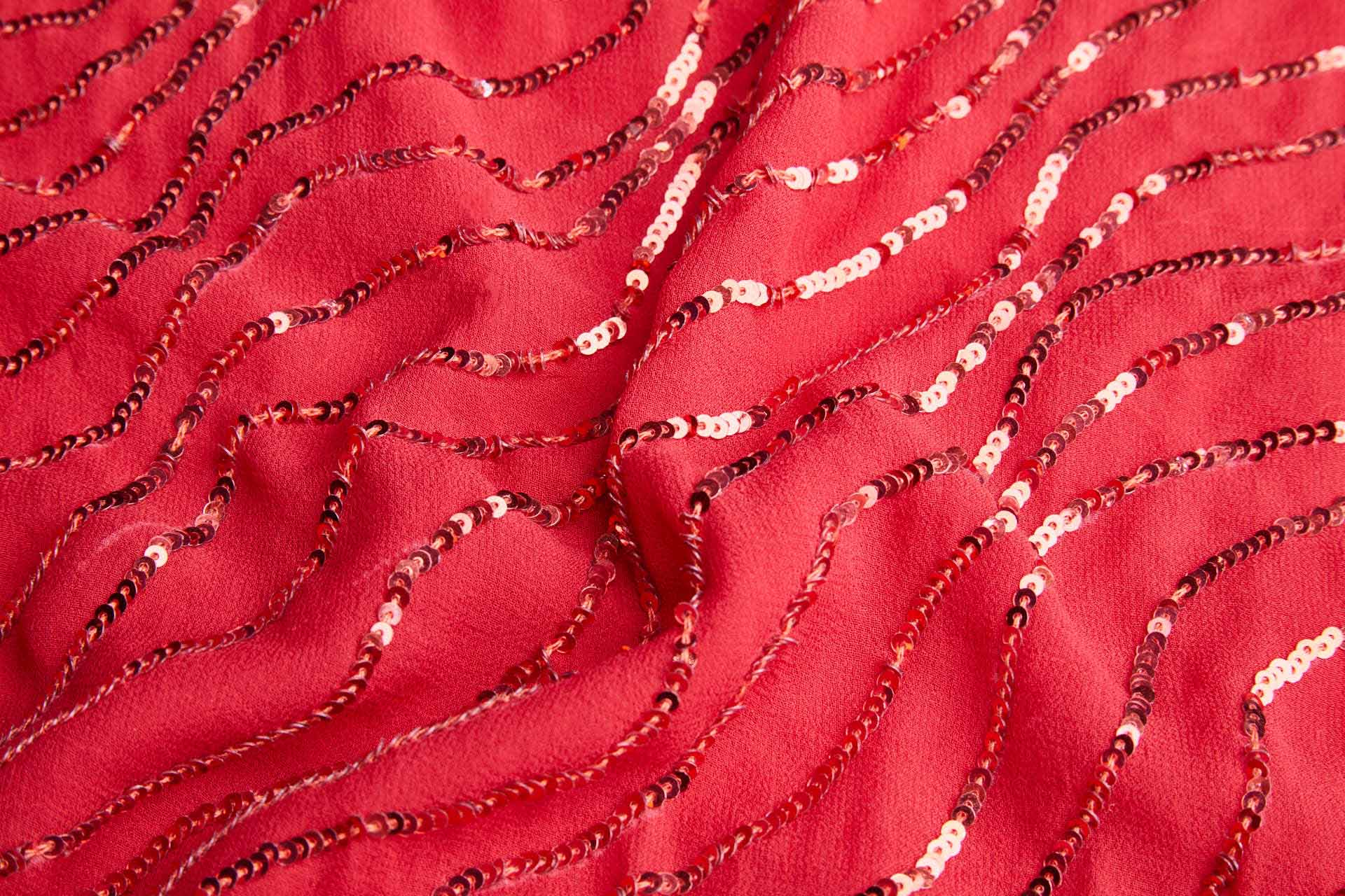 Sequin Squiggle Lines - Red on Red fabric, image 3 of 8