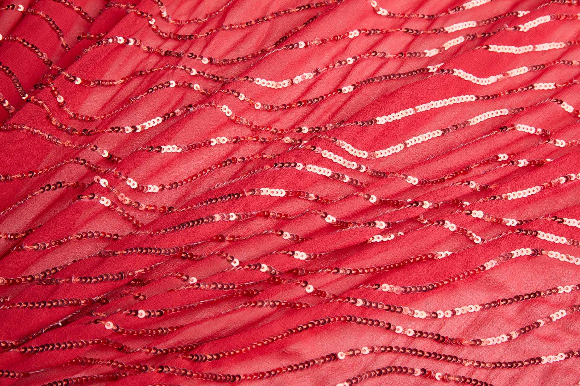 Sequin Squiggle Lines - Red on Red fabric, image 4 of 8