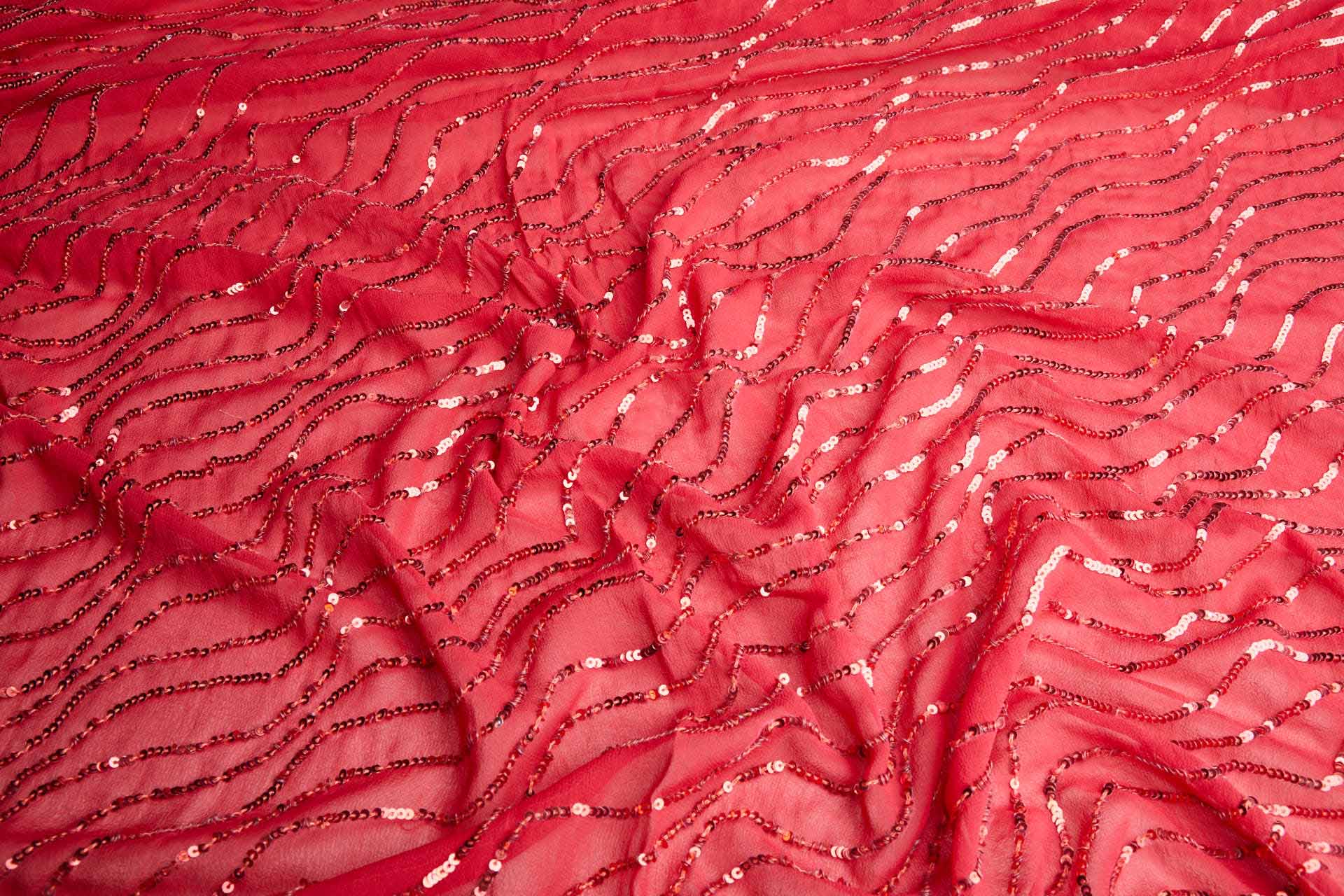 Sequin Squiggle Lines - Red on Red fabric, image 5 of 8