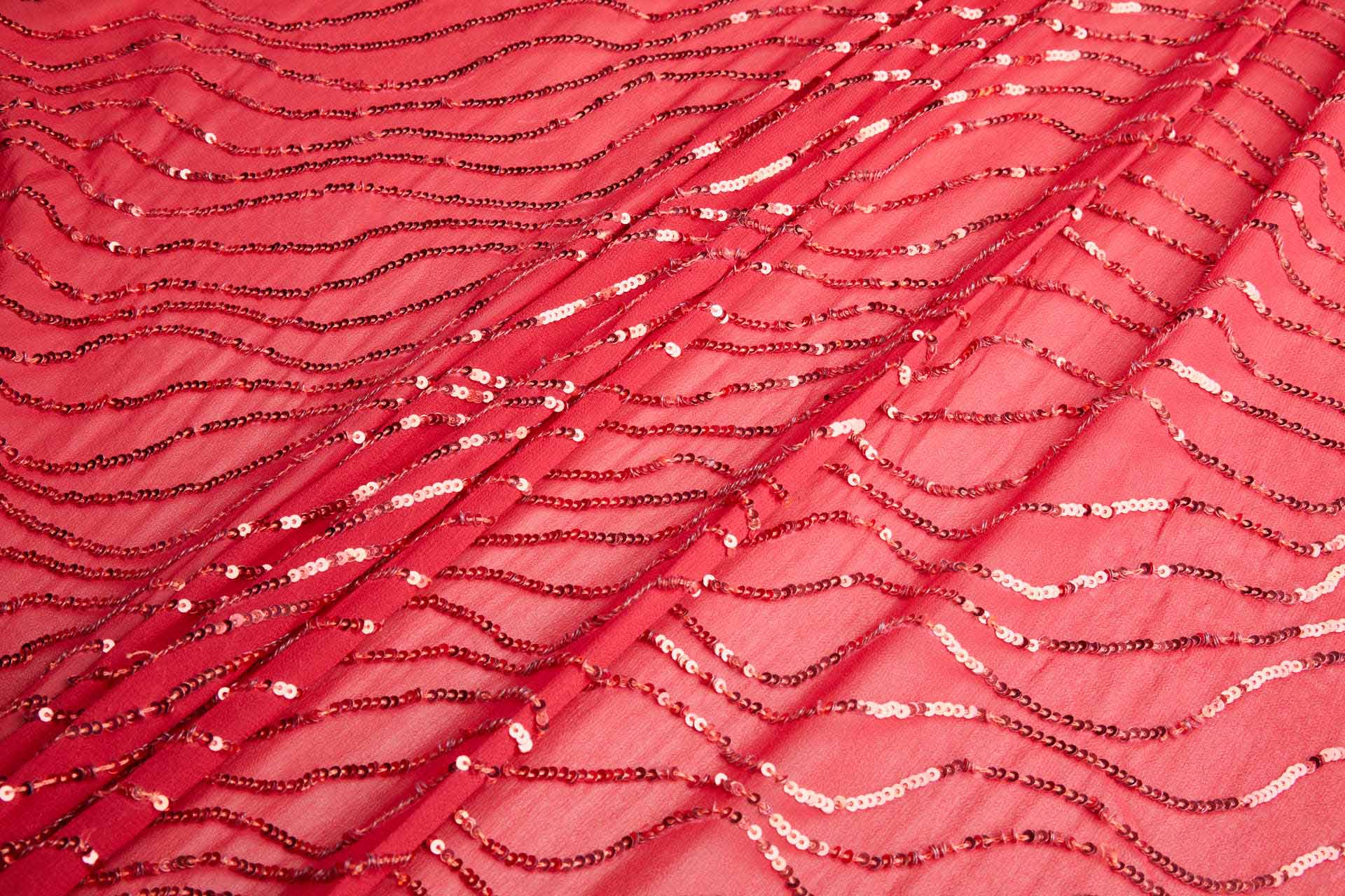 Sequin Squiggle Lines - Red on Red fabric, image 6 of 8