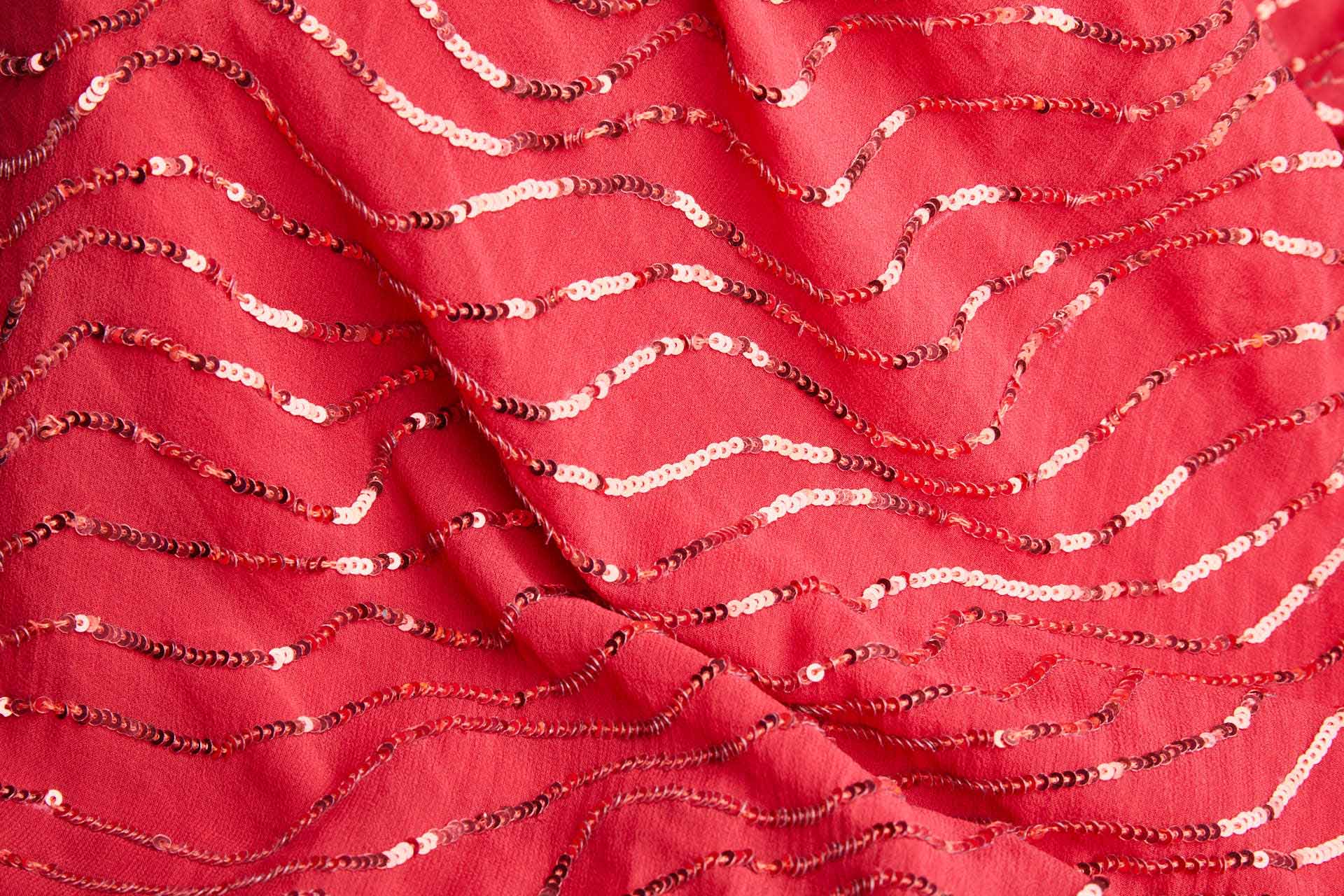 Sequin Squiggle Lines - Red on Red fabric