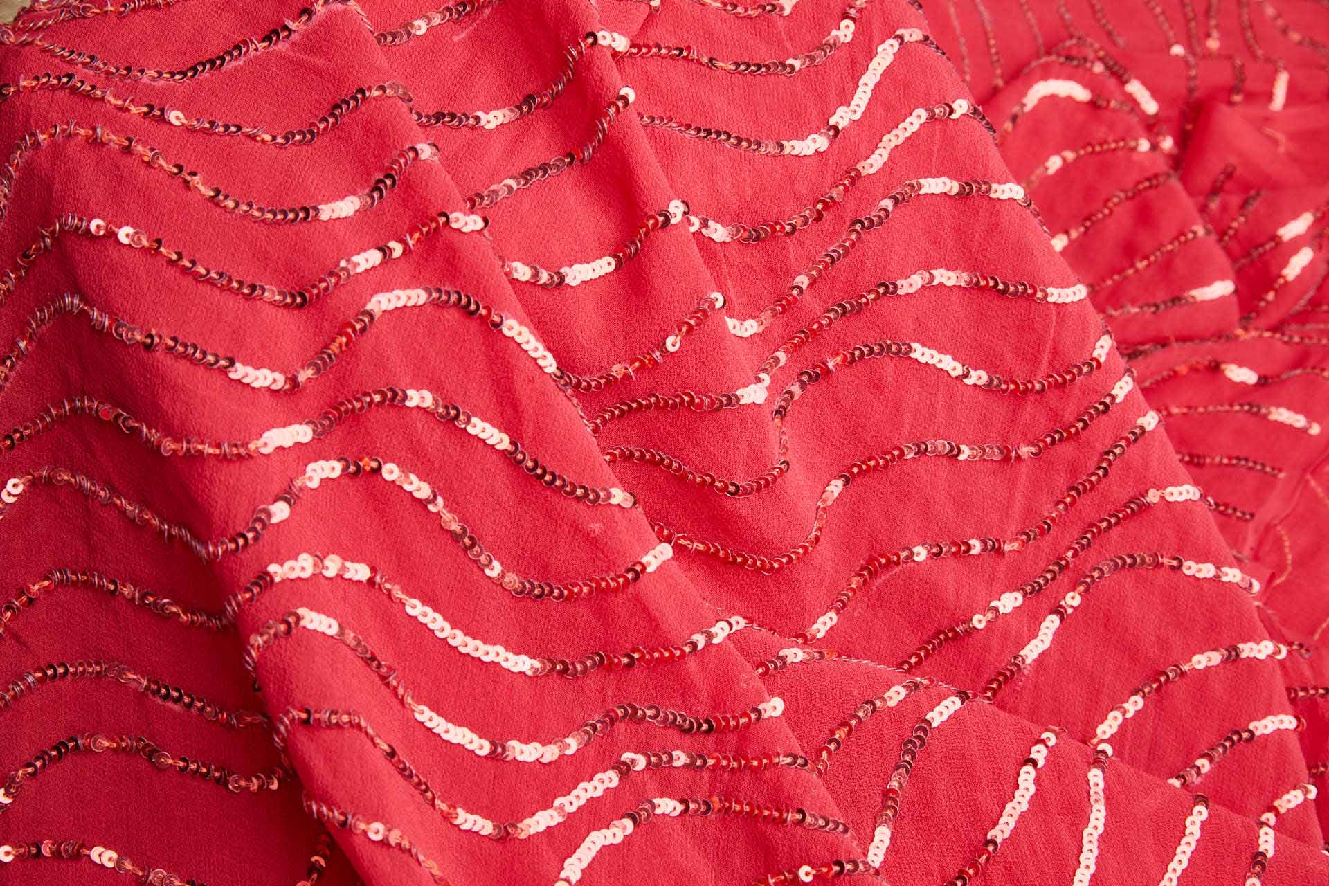 Sequin Squiggle Lines - Red on Red fabric, image 7 of 8