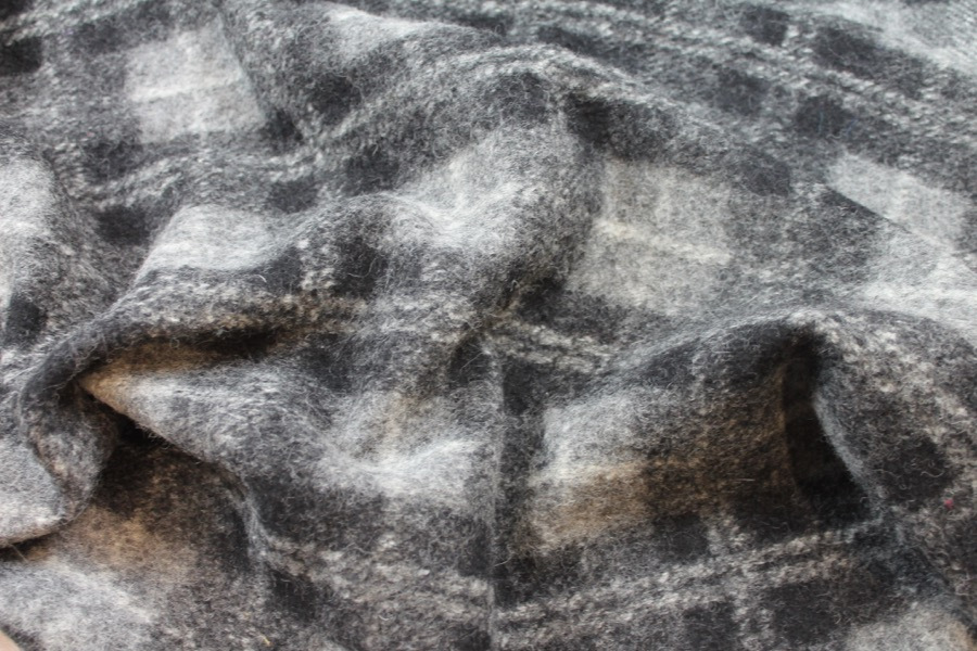 Boiled Wool Jersey Knit - Grey Black Tartan fabric, image 6 of 8