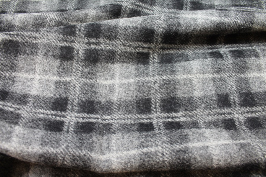 Boiled Wool Jersey Knit - Grey Black Tartan fabric, image 3 of 8