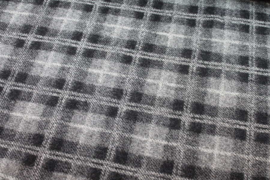 Boiled Wool Jersey Knit - Grey Black Tartan fabric, image 5 of 8