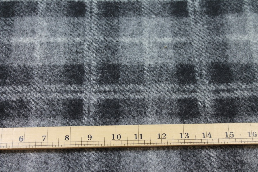 Boiled Wool Jersey Knit - Grey Black Tartan fabric, image 2 of 8