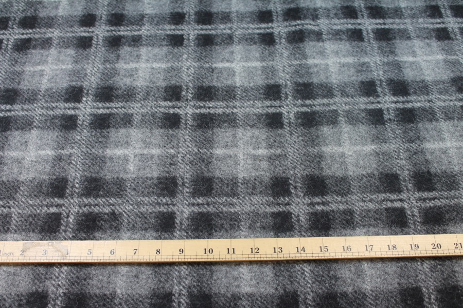 Boiled Wool Jersey Knit - Grey Black Tartan fabric, image 7 of 8