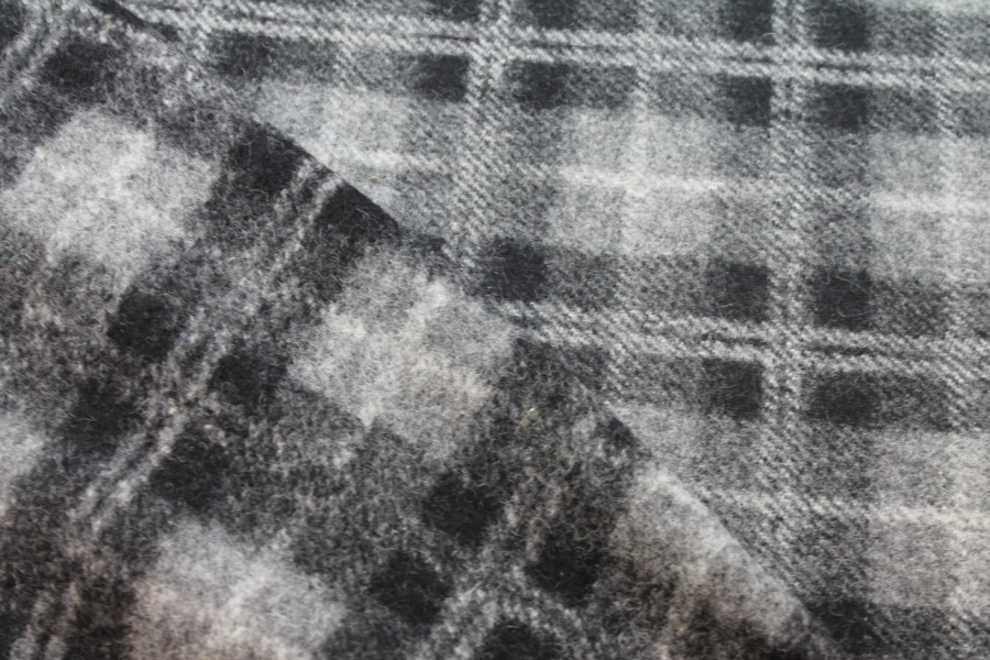 Boiled Wool Jersey Knit - Grey Black Tartan fabric