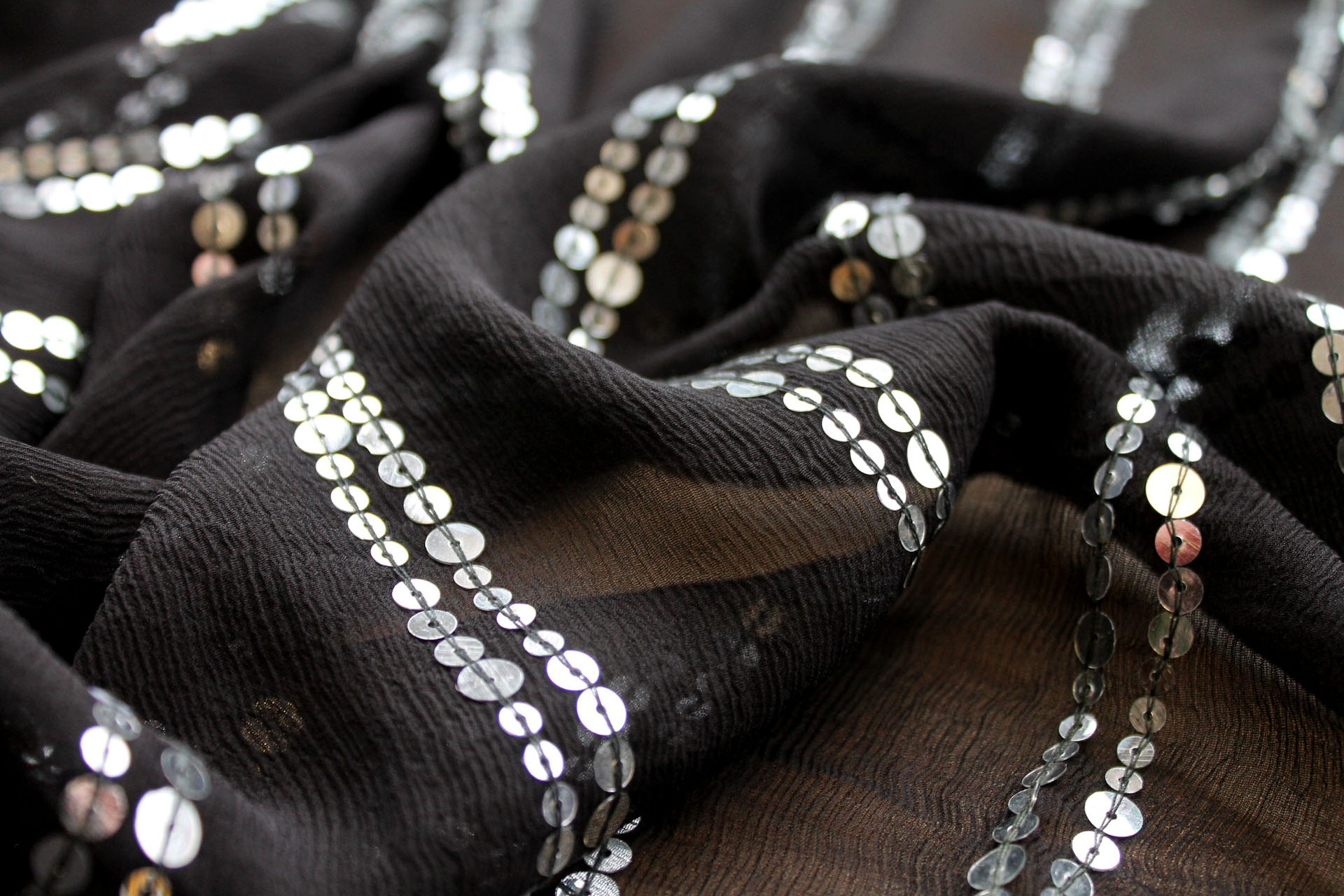 Black chiffon with silver sequins in lines fabric, image 4 of 7
