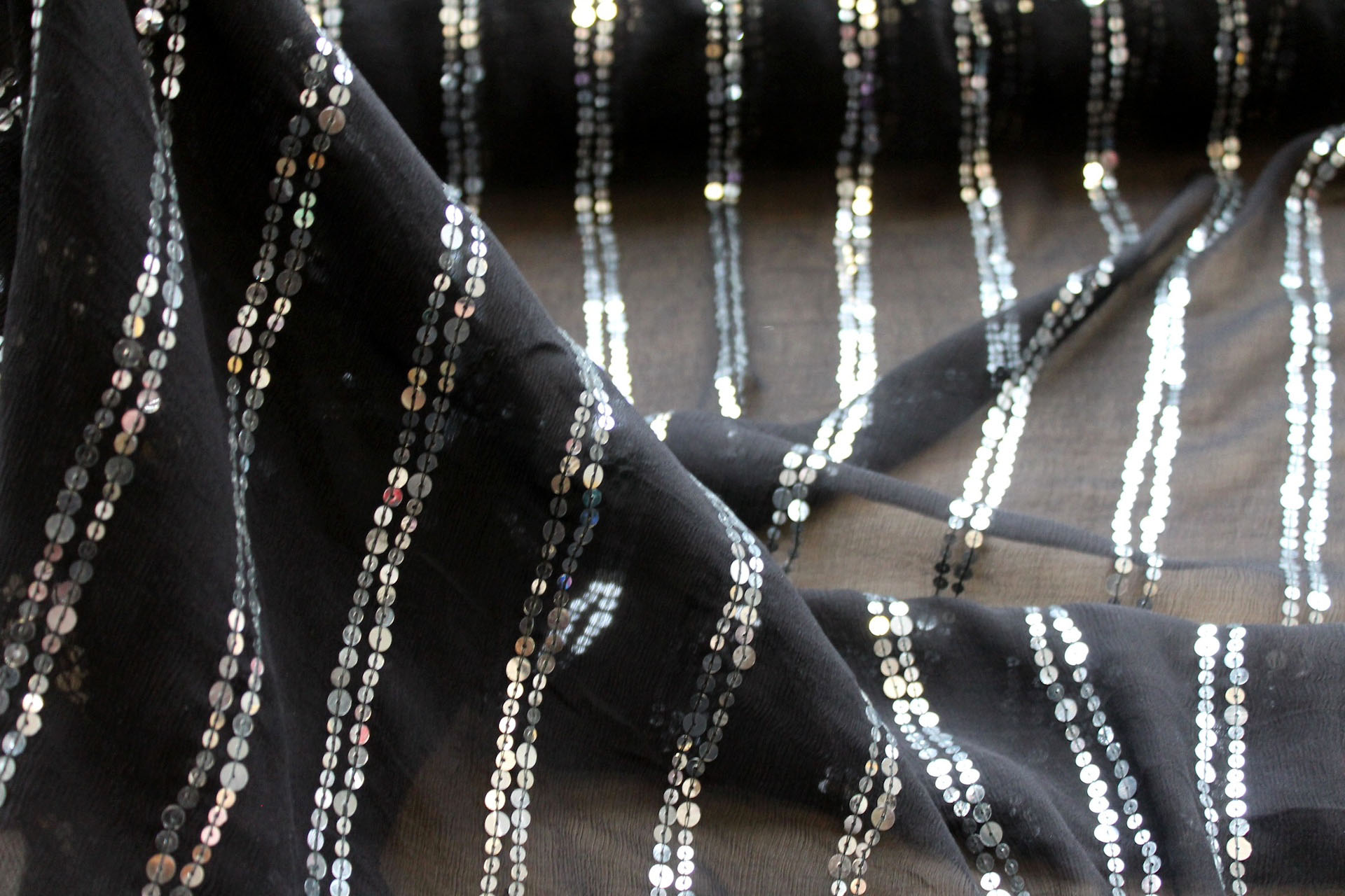 Black chiffon with silver sequins in lines fabric, image 5 of 7