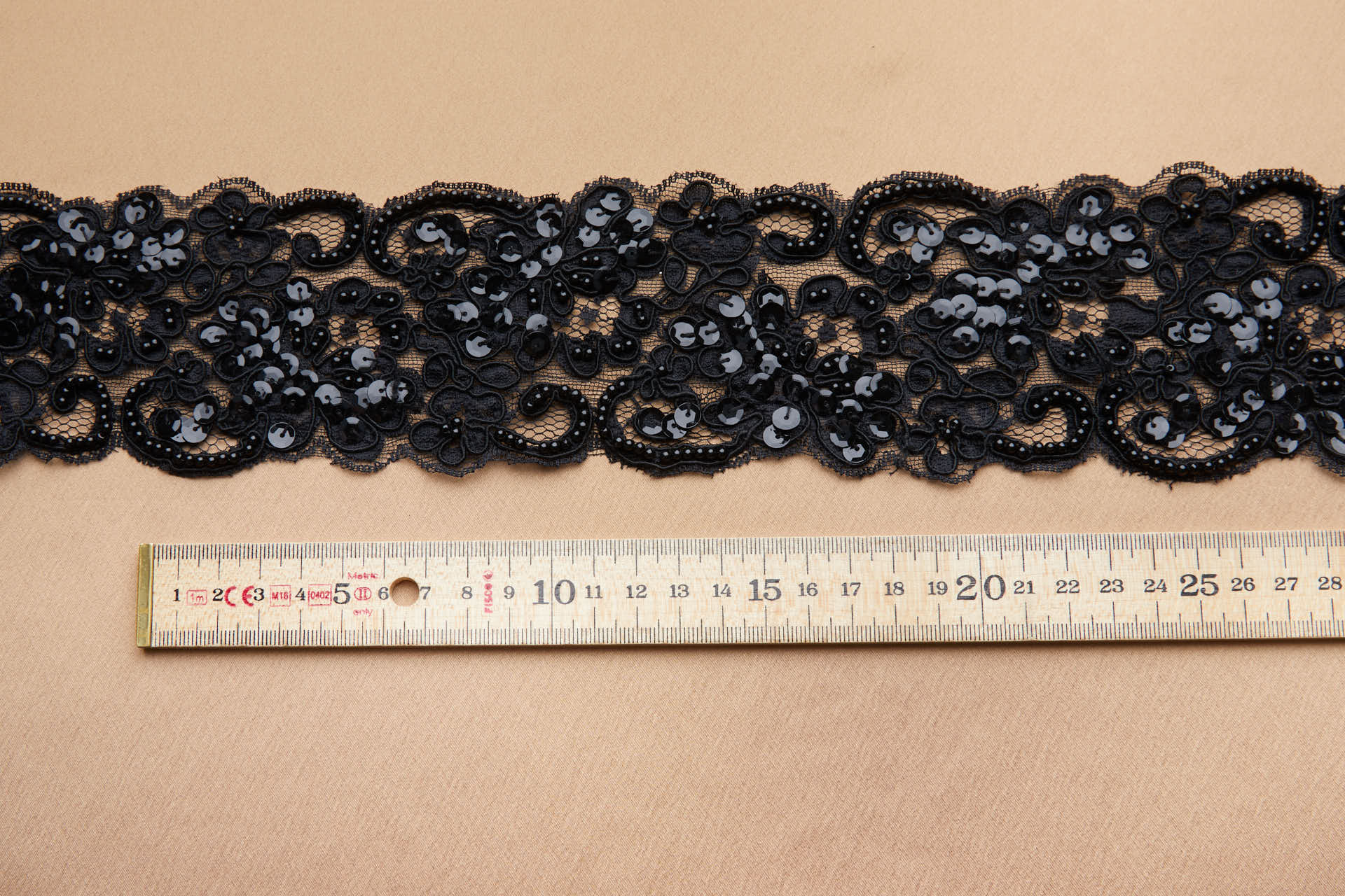Beaded Corded Leavers Lace in Black trim, image 4 of 7