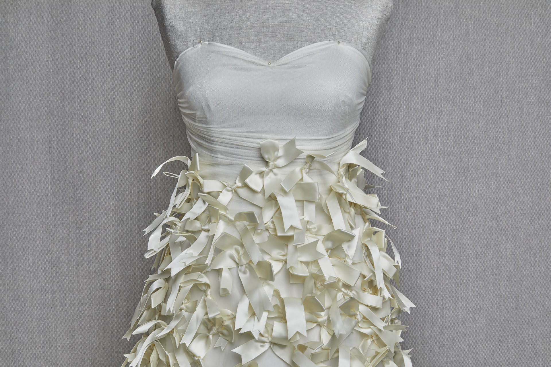 Creamy Ivory Satin Bows on Organza fabric, image 3 of 6
