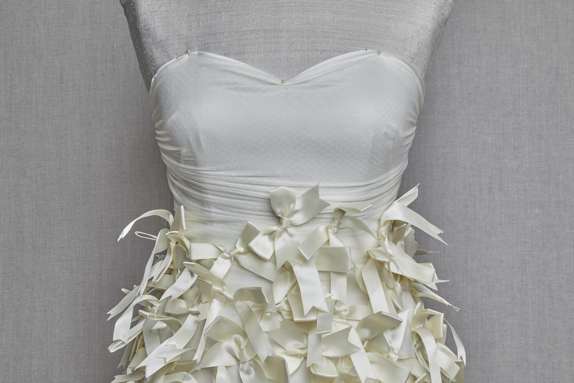 Creamy Ivory Satin Bows on Organza fabric, image 5 of 6
