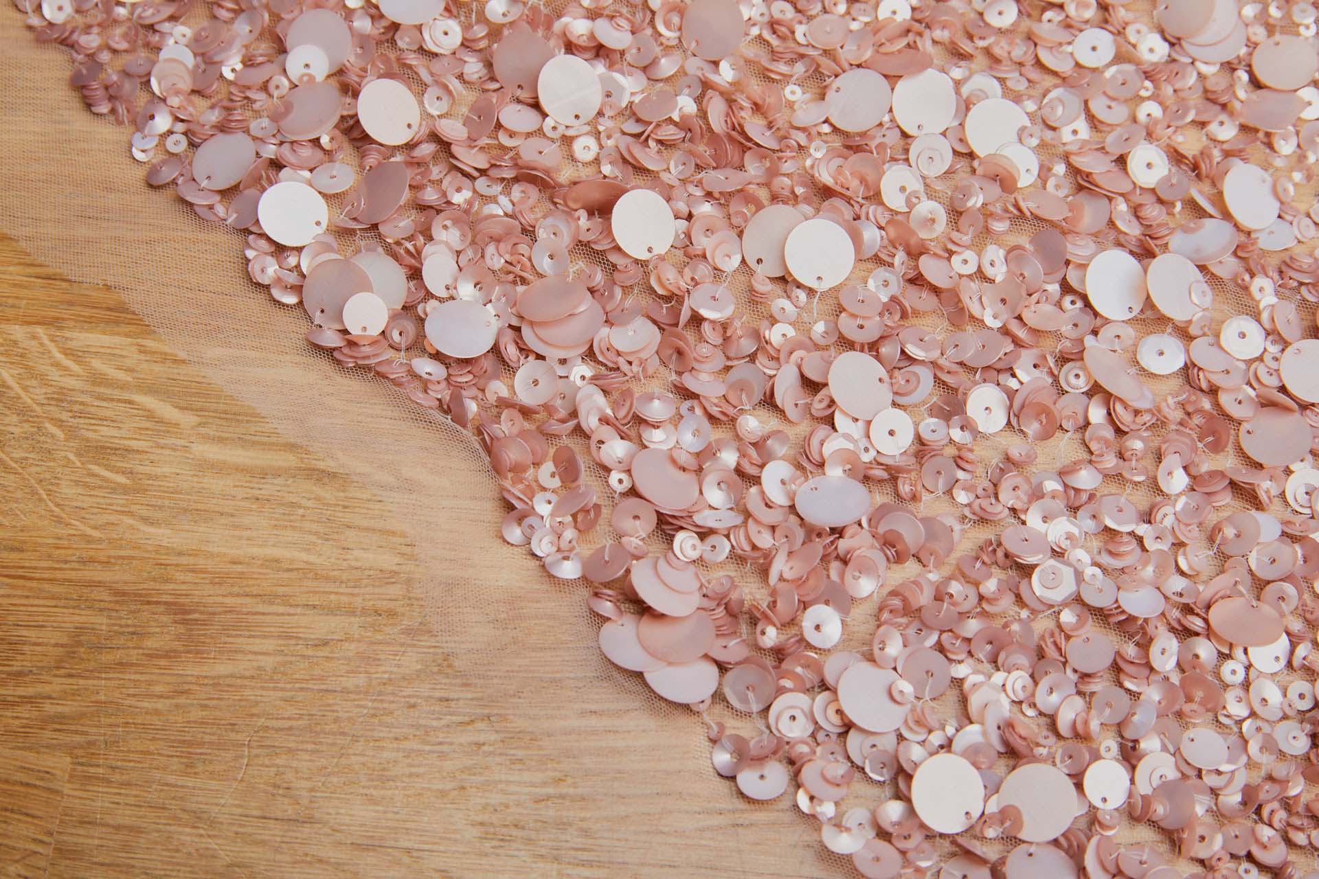 Mixed Sequins On Tulle - Tea Rose fabric, image 2 of 5