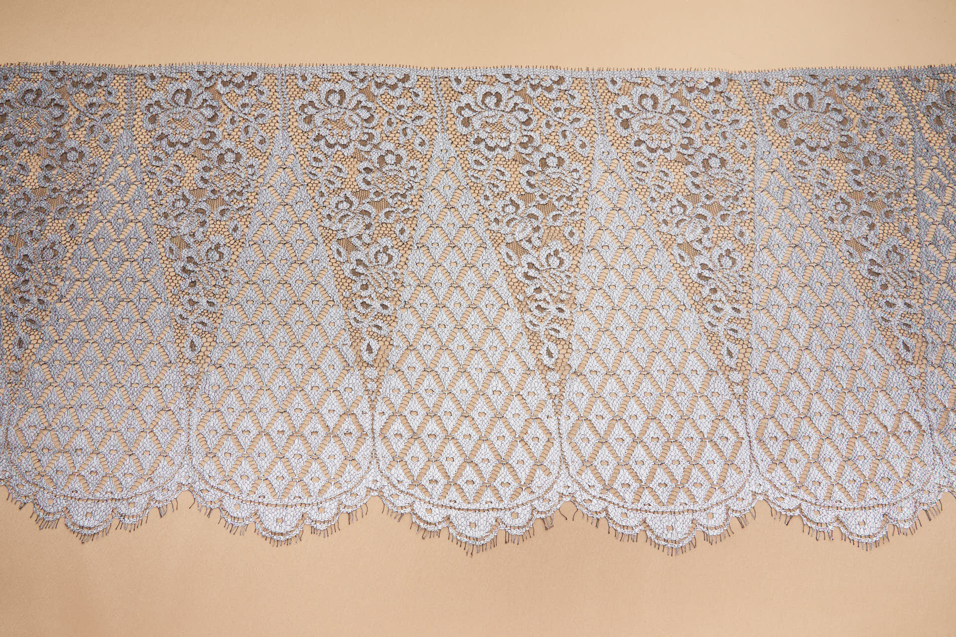 Period Style Lace Trim with DIamonds and Roses Pattern - Silver / Black, image 3 of 6