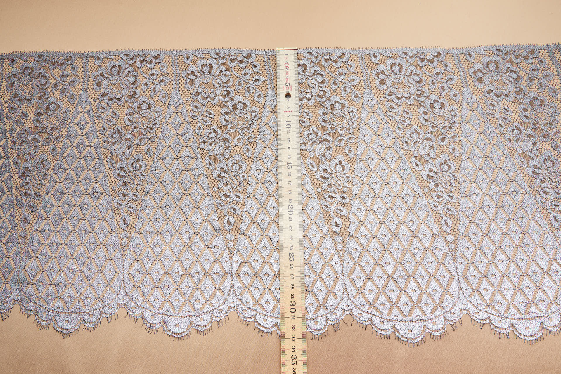 Period Style Lace Trim with DIamonds and Roses Pattern - Silver / Black, image 6 of 6