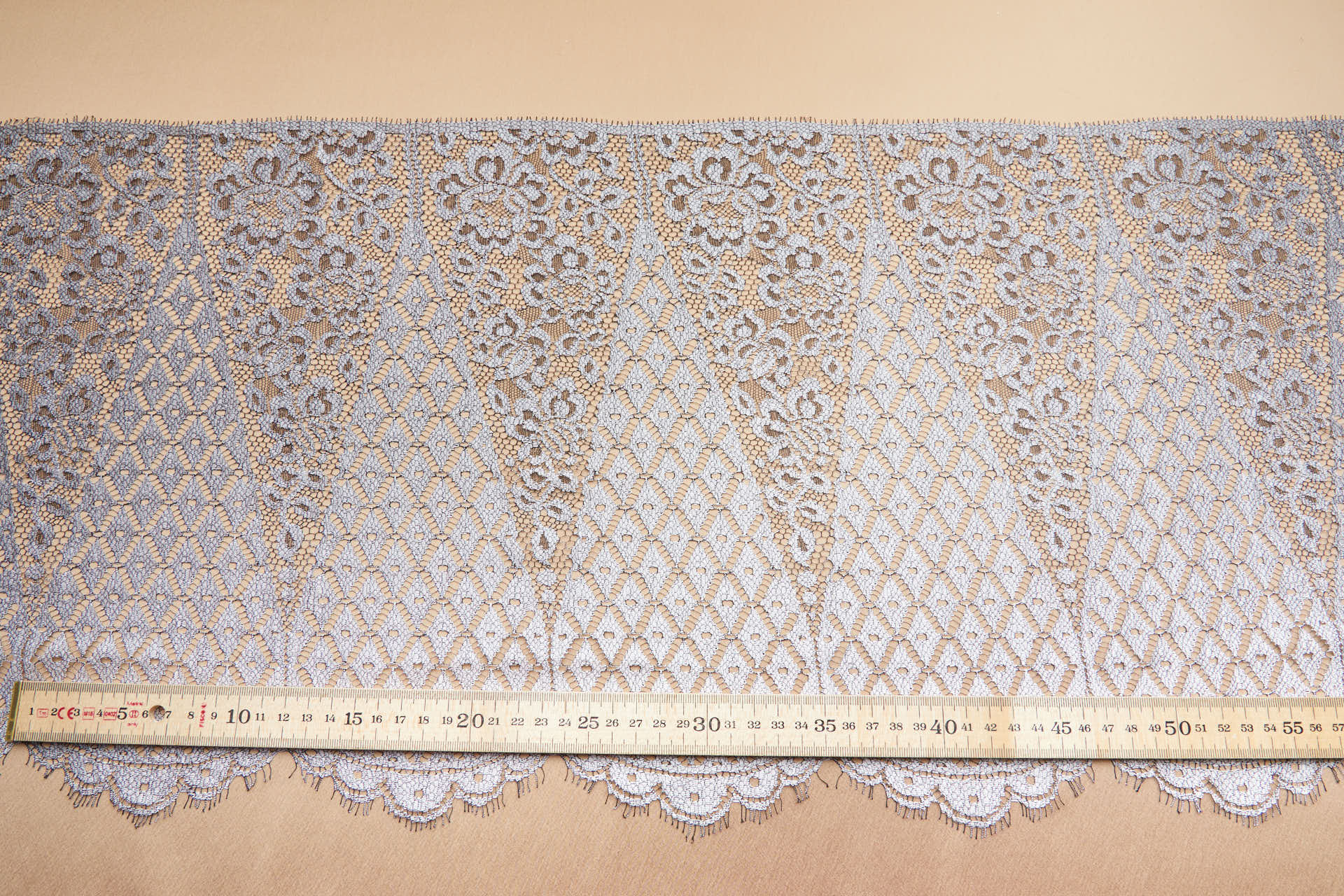 Period Style Lace Trim with DIamonds and Roses Pattern - Silver / Black, image 4 of 6
