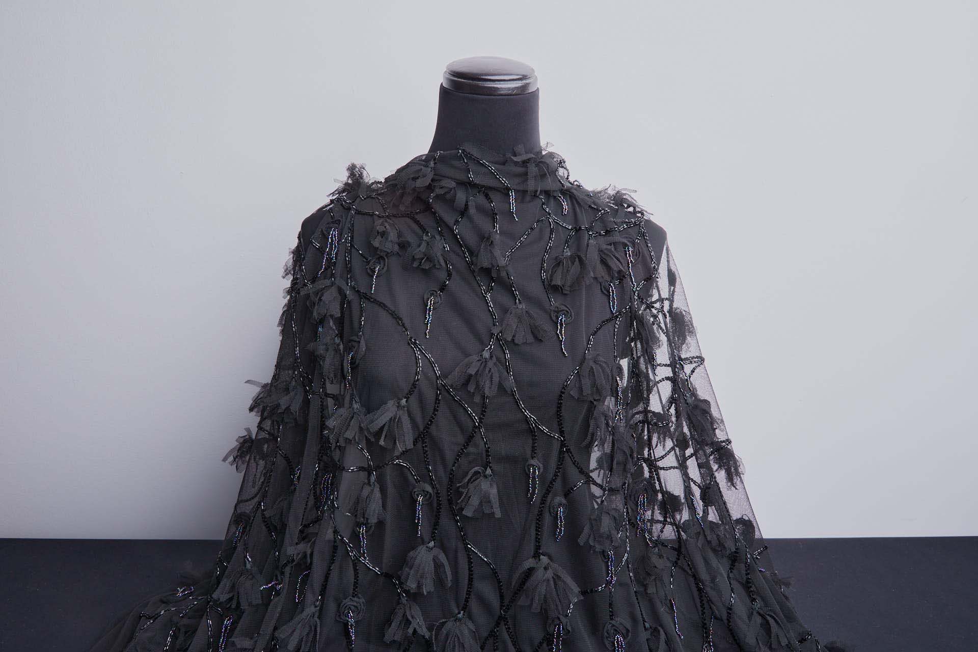 Embellished Black Tulle with Beading and Tassels fabric, image 2 of 12