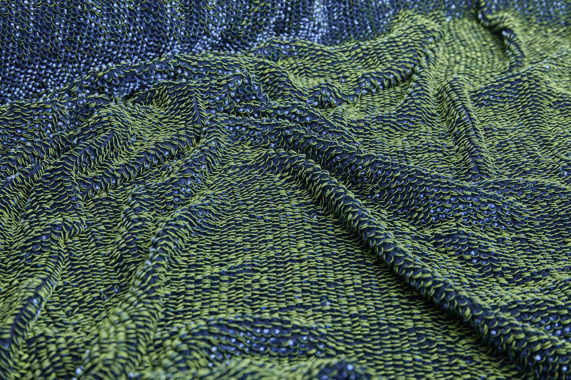 "Two Tone" Overlapping Edge Coloured Sequin On Silk Chiffon - Blue/Green fabric, image 8 of 12