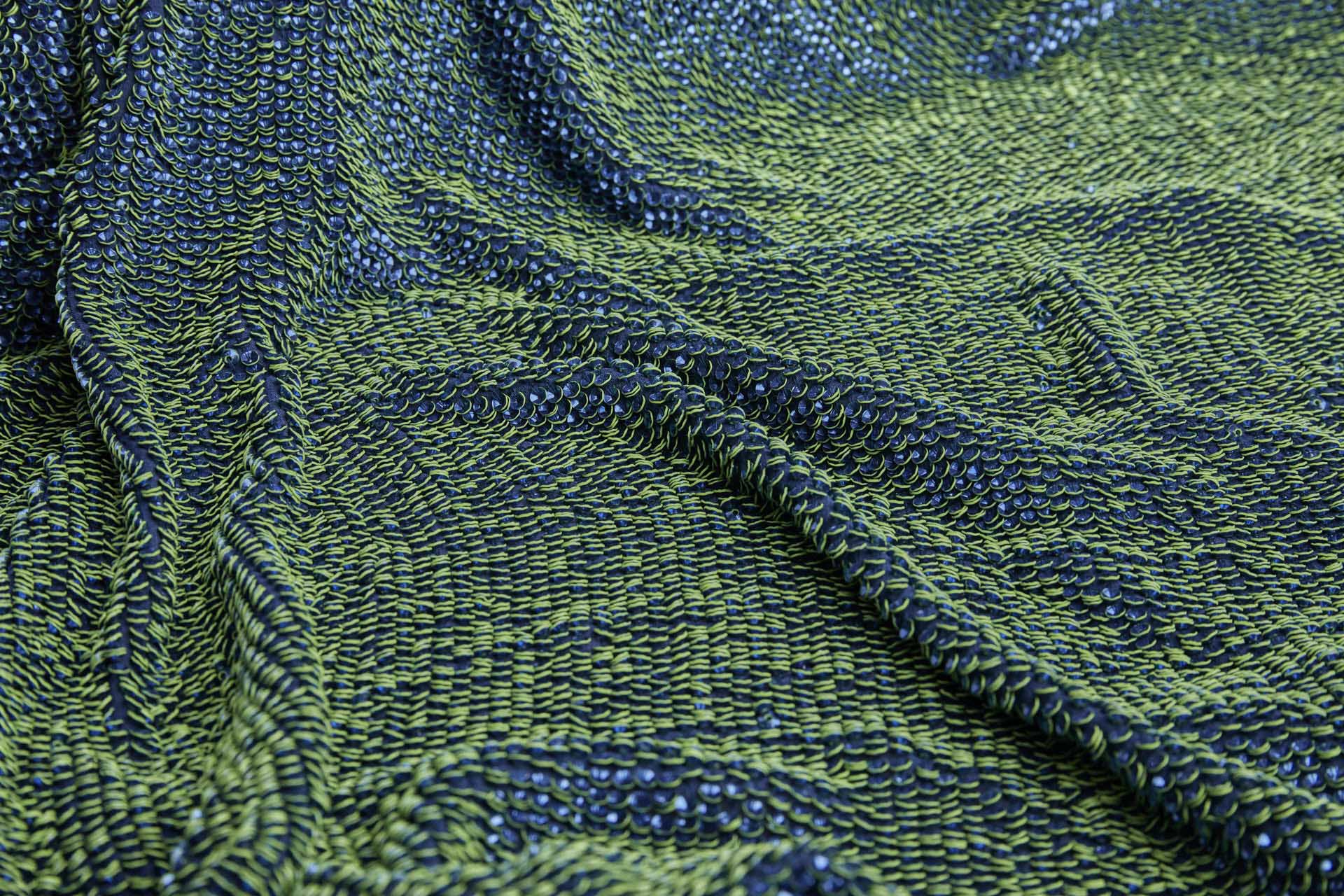 "Two Tone" Overlapping Edge Coloured Sequin On Silk Chiffon - Blue/Green fabric, image 9 of 12