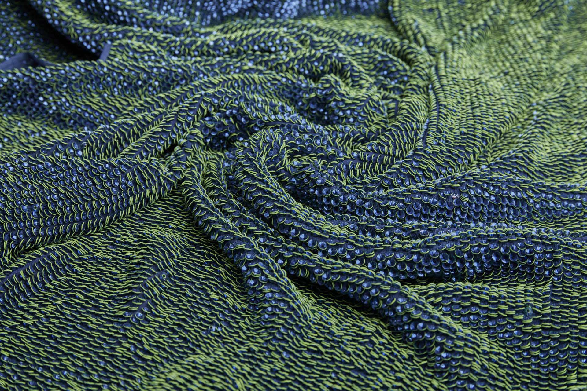 "Two Tone" Overlapping Edge Coloured Sequin On Silk Chiffon - Blue/Green fabric, image 10 of 12