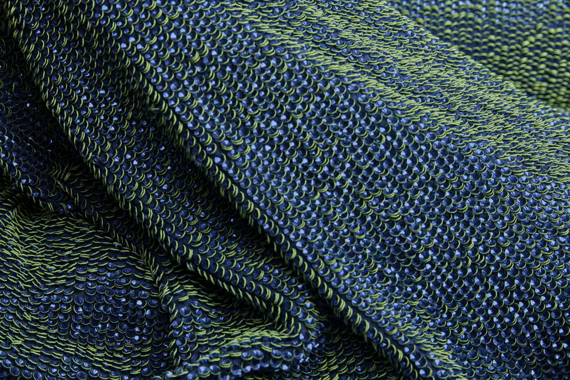 "Two Tone" Overlapping Edge Coloured Sequin On Silk Chiffon - Blue/Green fabric, image 11 of 12