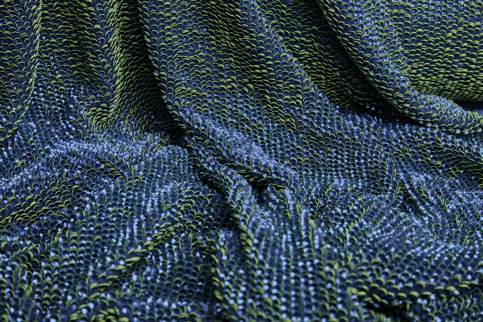 "Two Tone" Overlapping Edge Coloured Sequin On Silk Chiffon - Blue/Green fabric, image 12 of 12