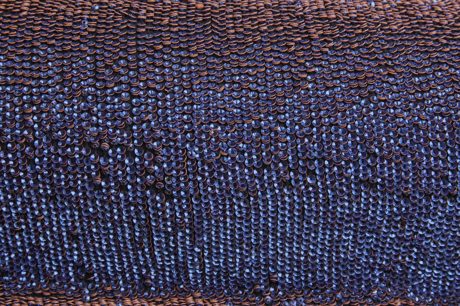 "Two Tone" Overlapping Edge Coloured Sequin On Silk Chiffon - Blue/Orange fabric, image 2 of 9