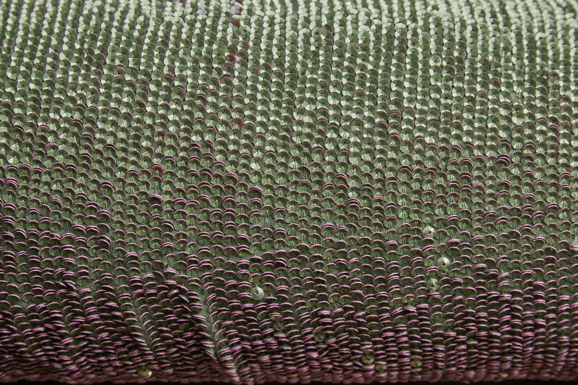 "Two Tone" Overlapping Edge Coloured Sequin On Silk Chiffon - Green/Pink fabric, image 3 of 12