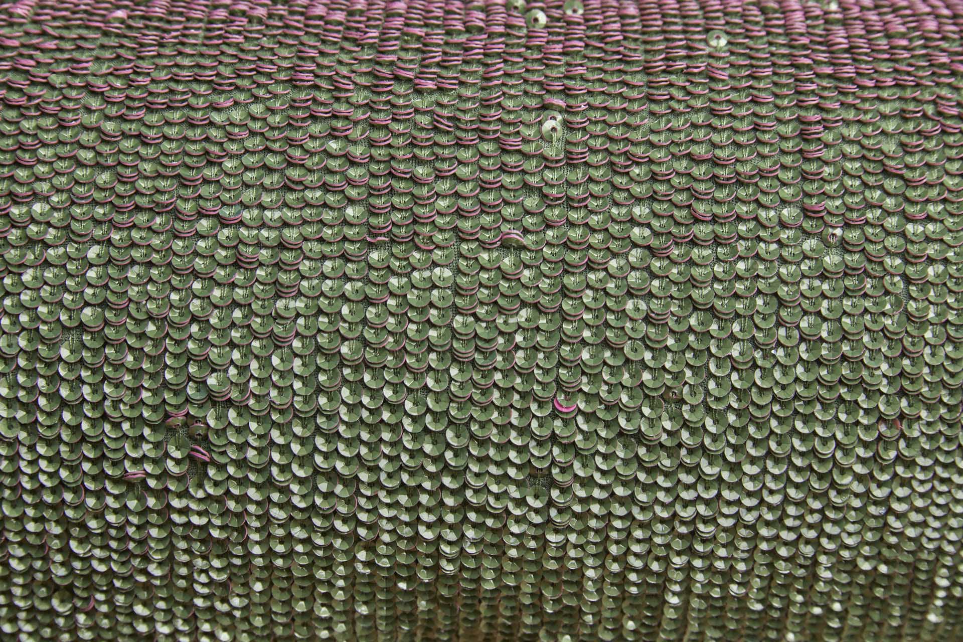 "Two Tone" Overlapping Edge Coloured Sequin On Silk Chiffon - Green/Pink fabric, image 4 of 12
