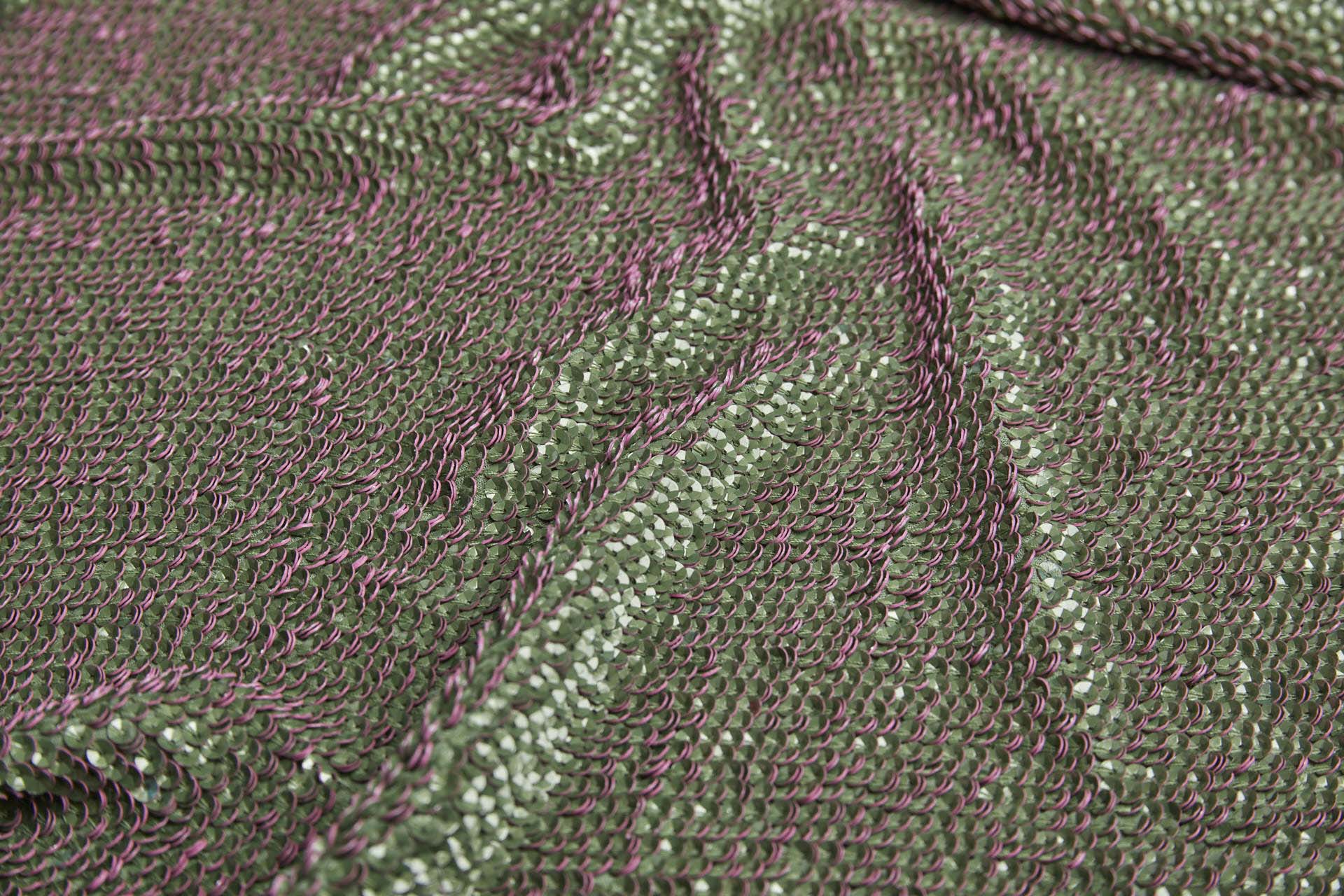 "Two Tone" Overlapping Edge Coloured Sequin On Silk Chiffon - Green/Pink fabric, image 7 of 12