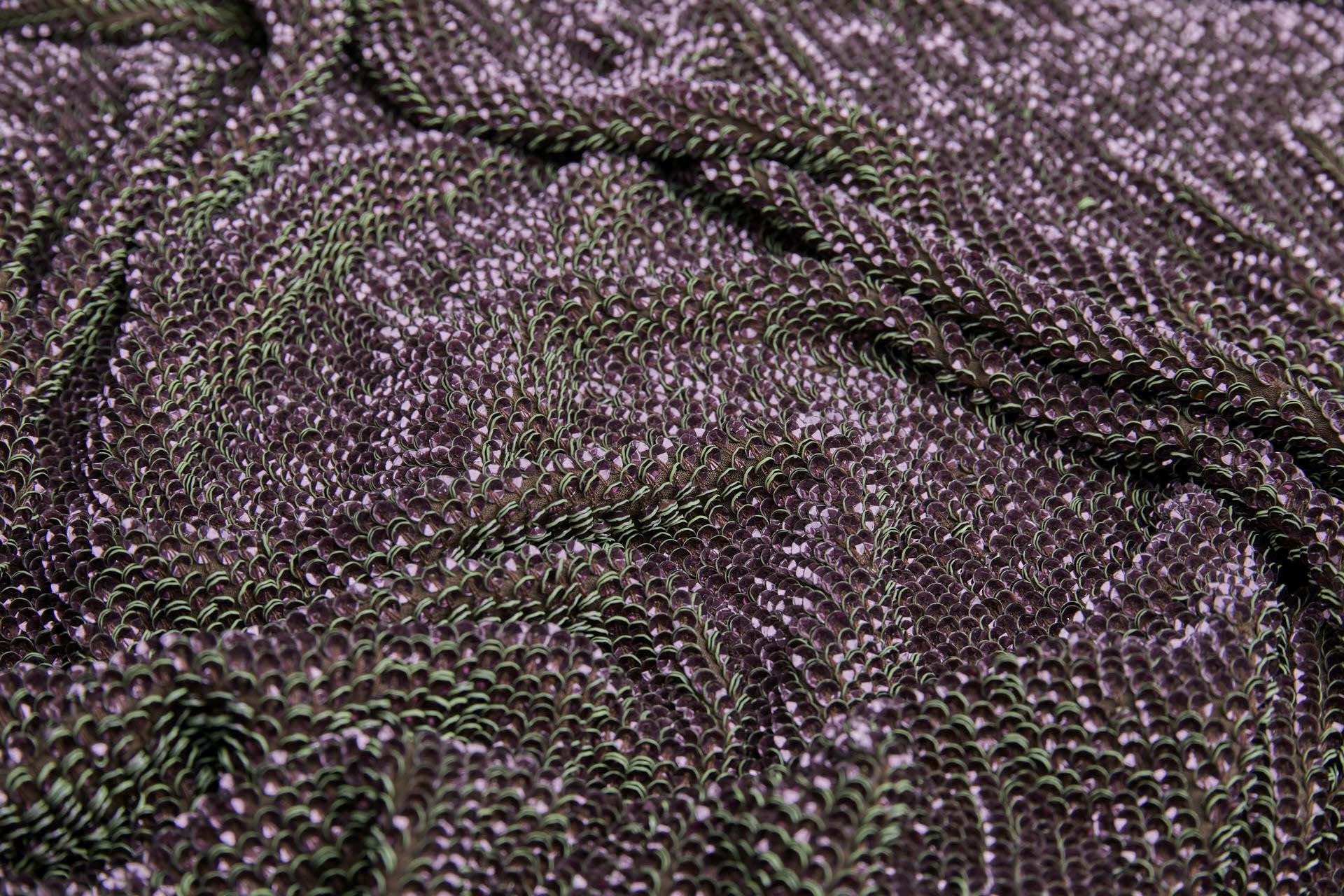 "Two Tone" Overlapping Edge Coloured Sequin On Silk Chiffon - Plum/Olive fabric, image 5 of 10