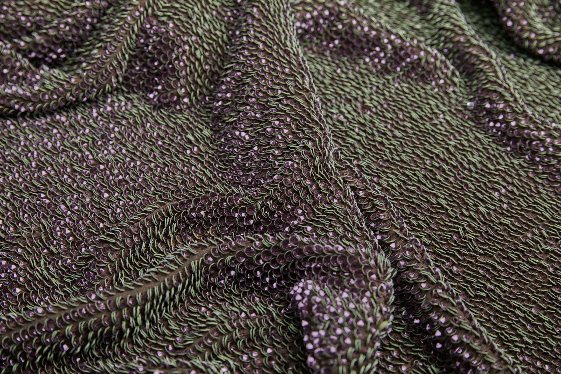 "Two Tone" Overlapping Edge Coloured Sequin On Silk Chiffon - Plum/Olive fabric, image 7 of 10