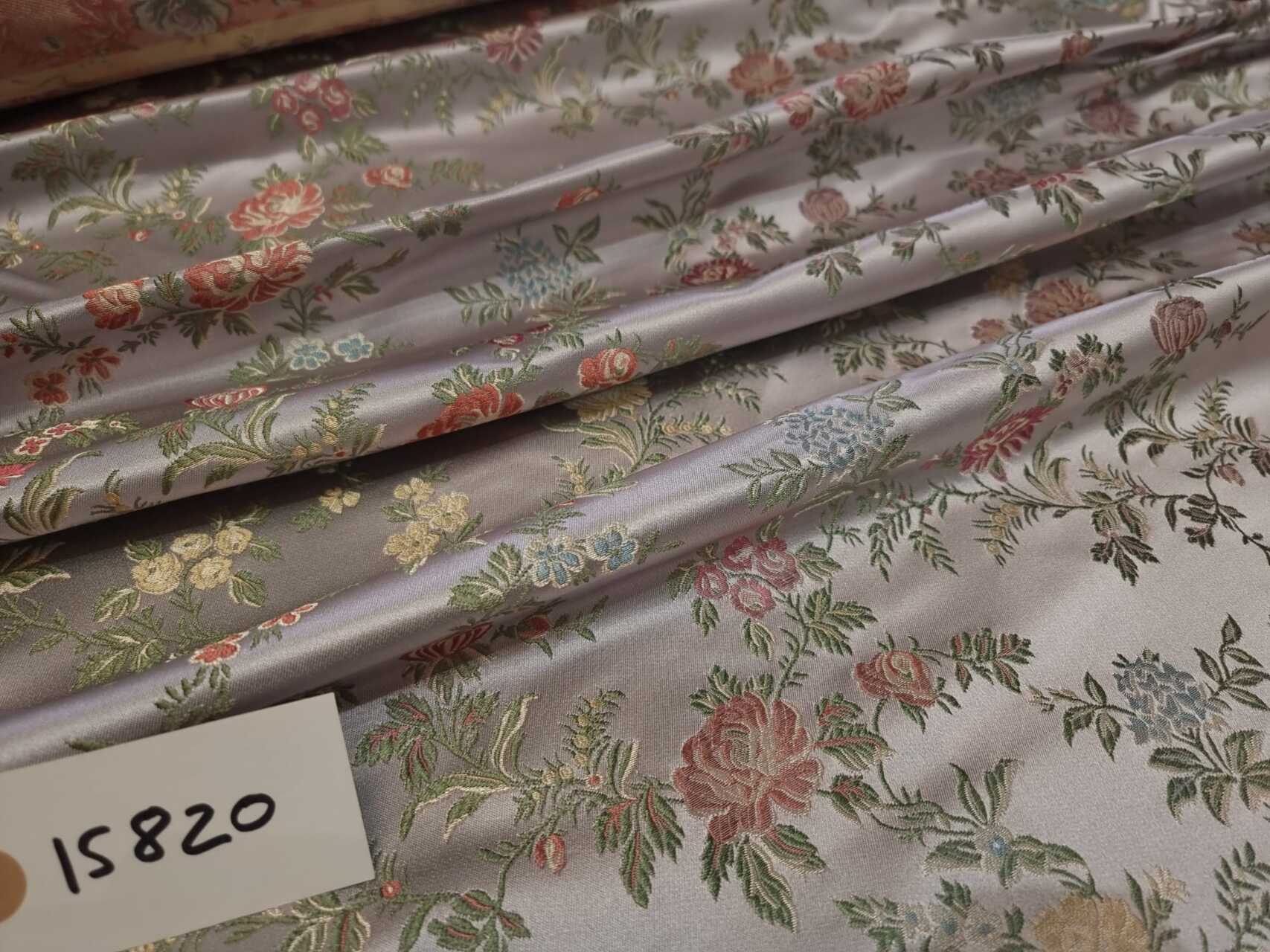 Classic Regency Floral Brocade - Lilac with Coral, Green, Yellow and Blue fabric, image 2 of 14