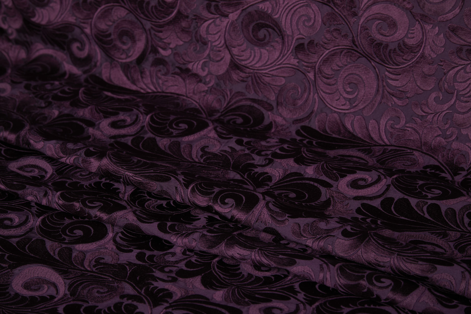 New Large Swirl Embroidered Dupion - Plum on Plum fabric