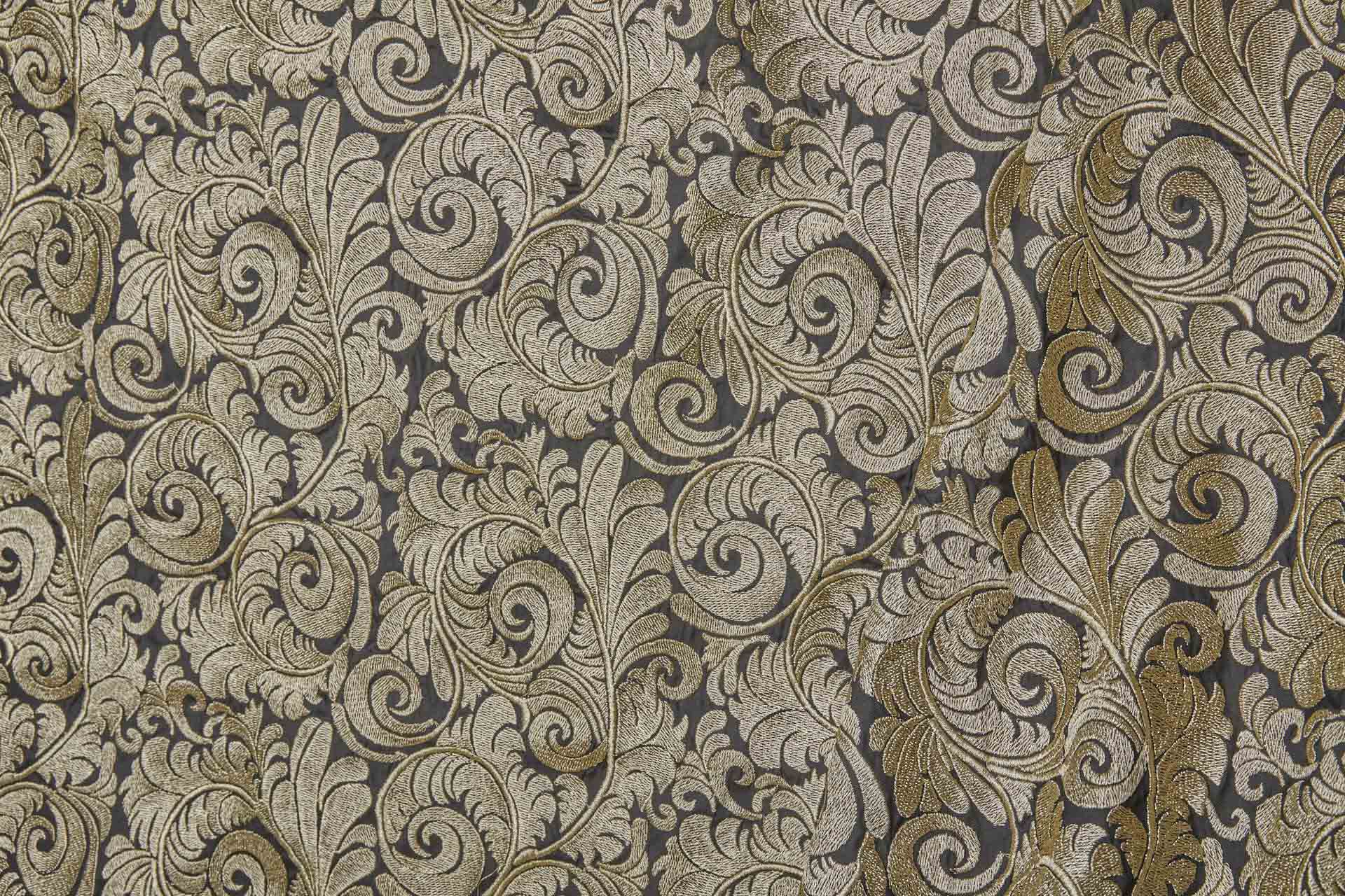 New Large Swirl Embroidered Dupion - Gold Metallic on Black fabric, image 2 of 4