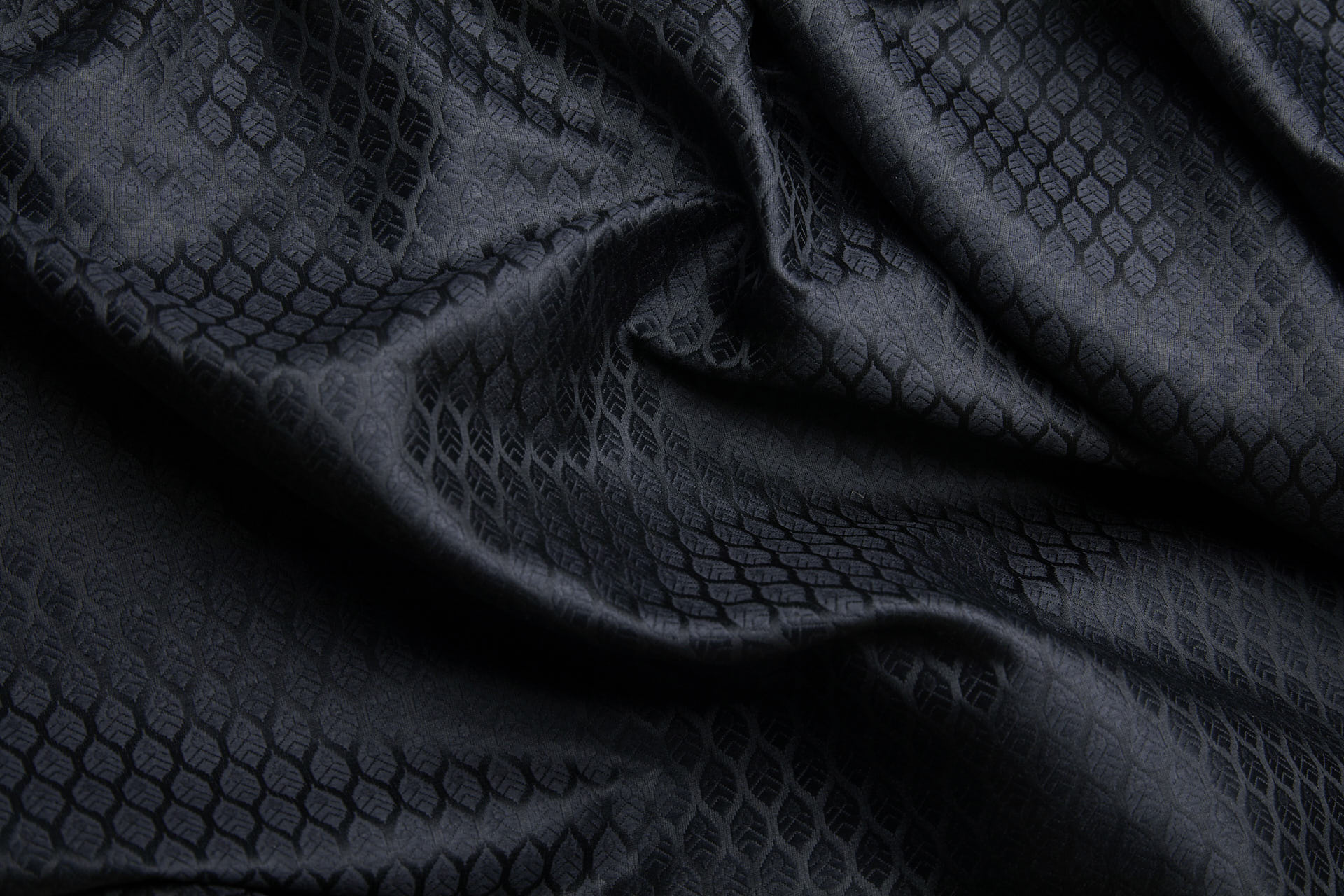 Banaras Brocade - Black / Black Leaves fabric, image 3 of 8