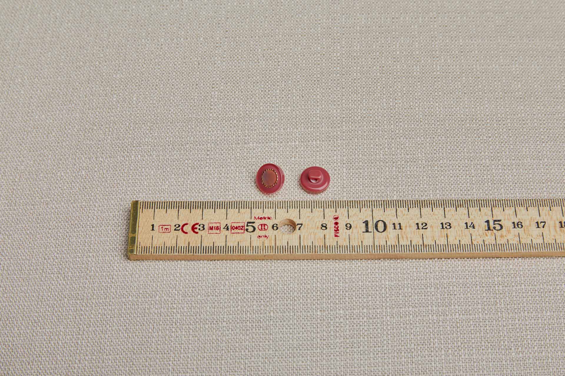 Set of 8 Round "Pearl" Resin and Gold Inlay Shank Button - Indian Red - 1.2cm, image 2 of 3