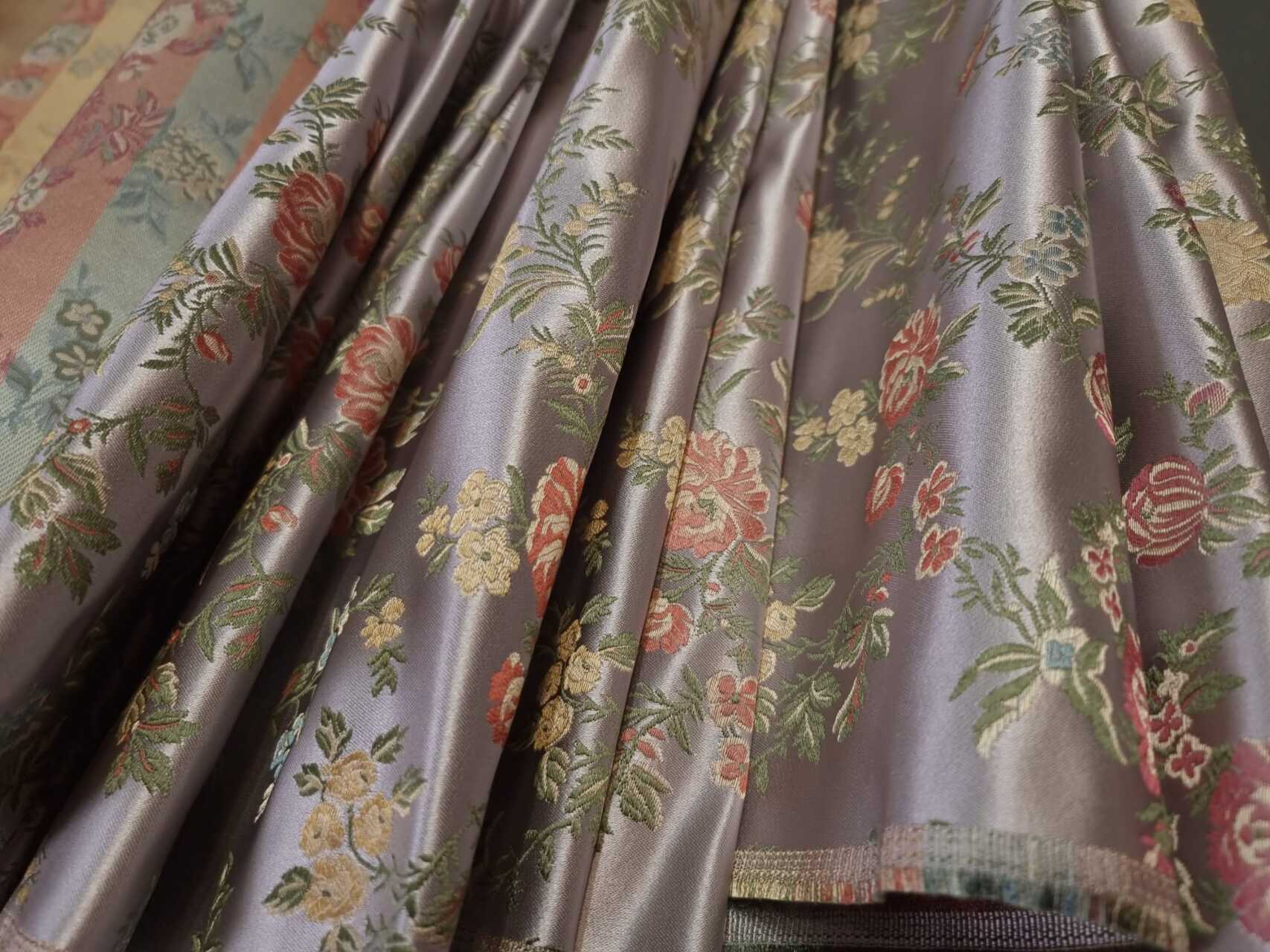 Classic Regency Floral Brocade - Lilac with Coral, Green, Yellow and Blue fabric, image 3 of 14