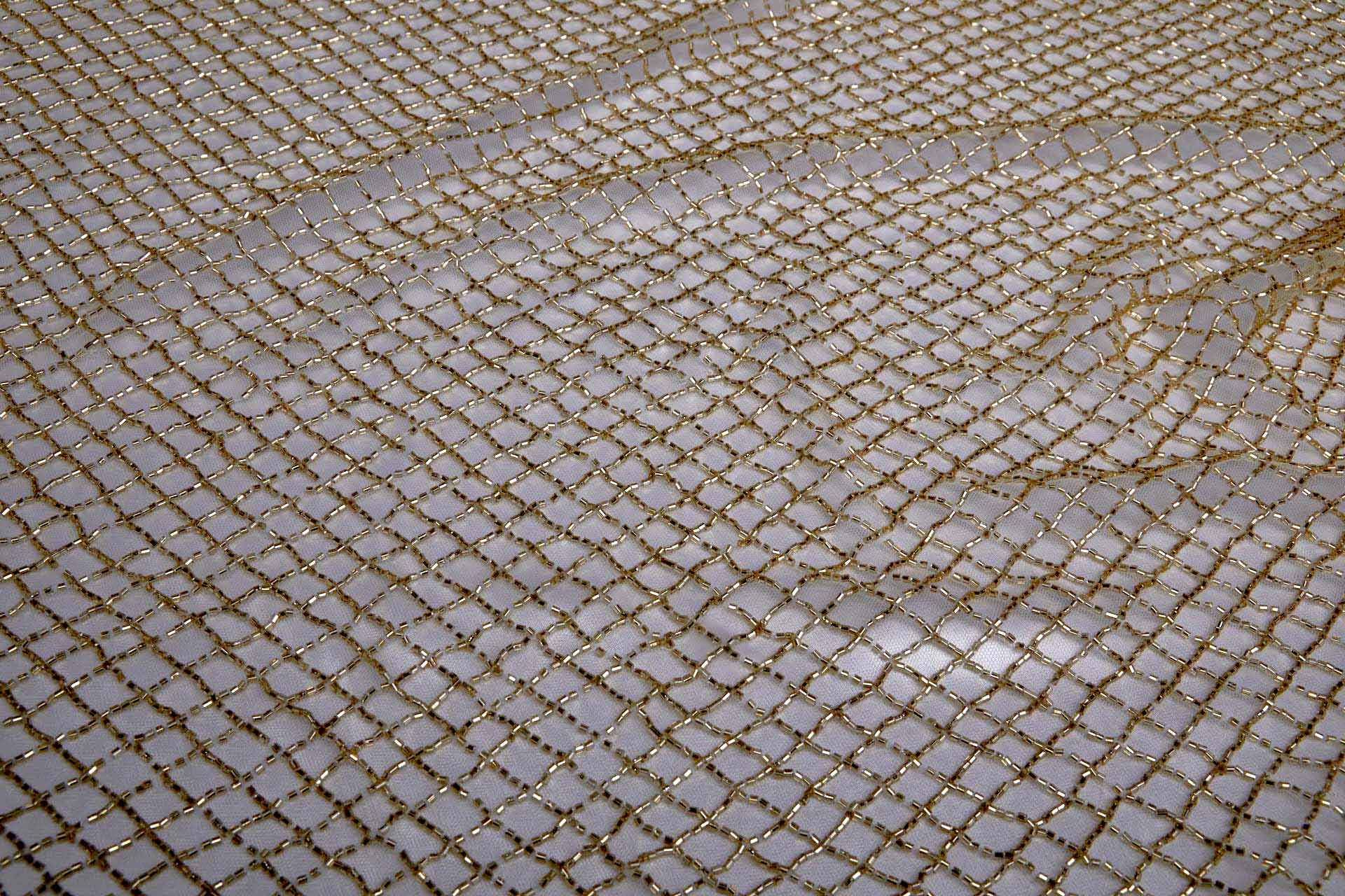 Beaded Fishnet Design on Tulle - Gold fabric, image 7 of 11