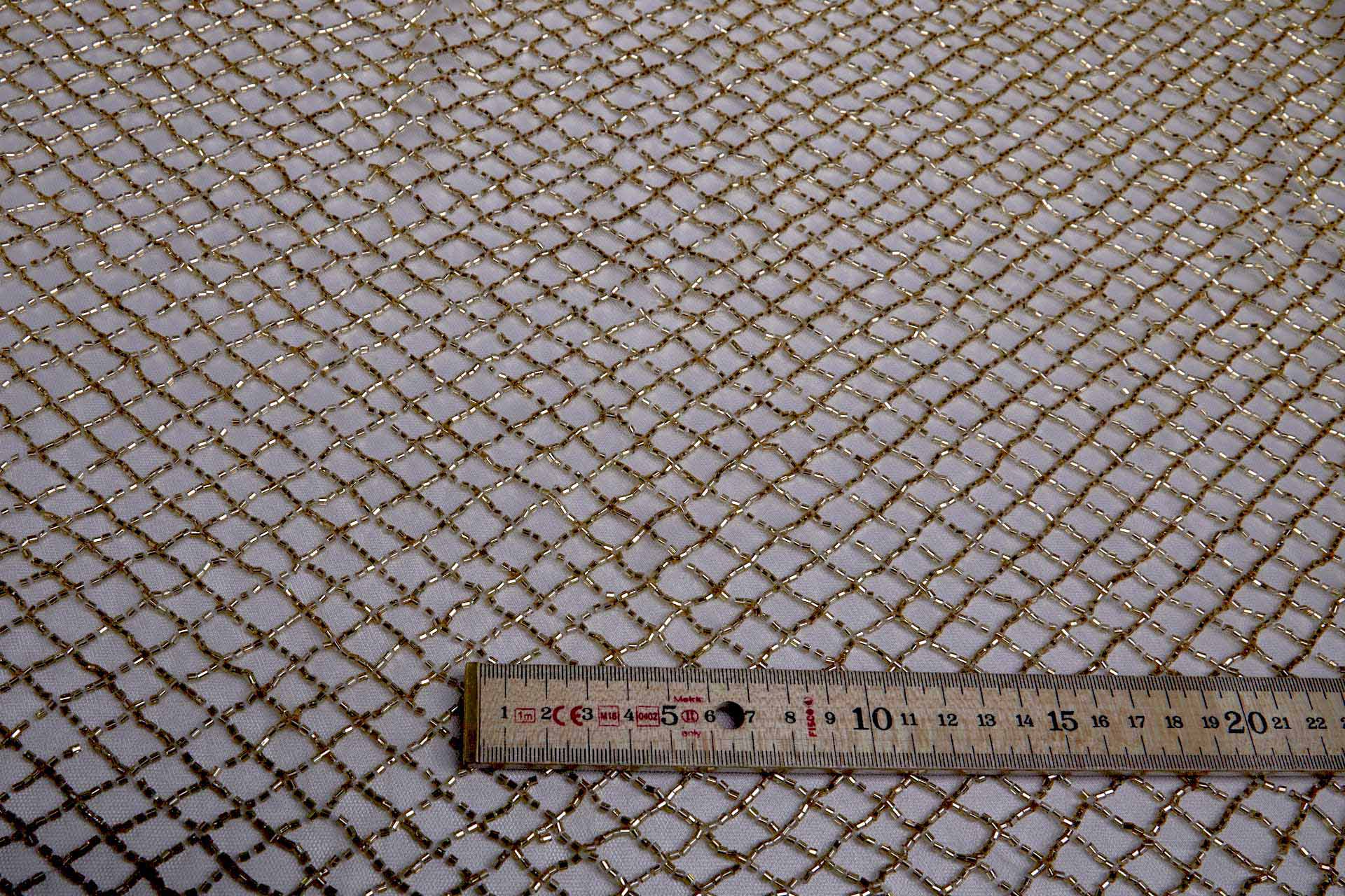 Beaded Fishnet Design on Tulle - Gold fabric, image 11 of 11