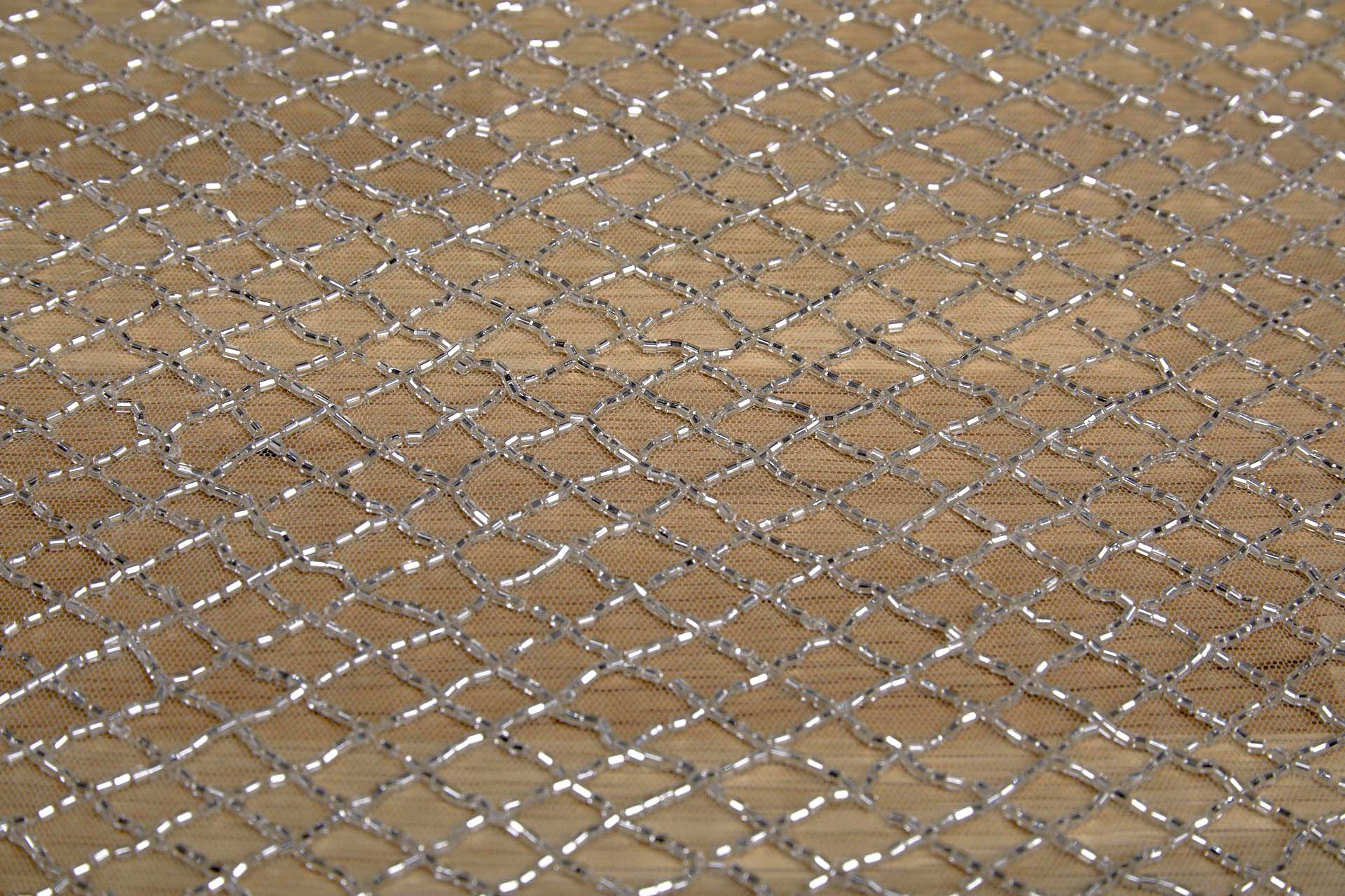 Beaded Fishnet Design on Tulle - Silver fabric, image 4 of 6