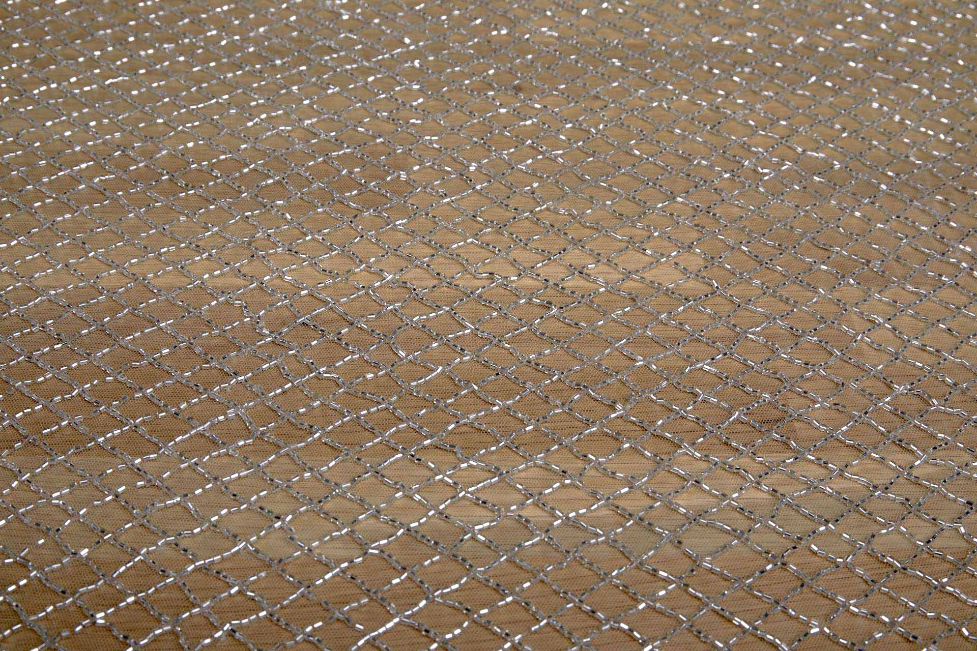 Beaded Fishnet Design on Tulle - Silver fabric, image 5 of 6