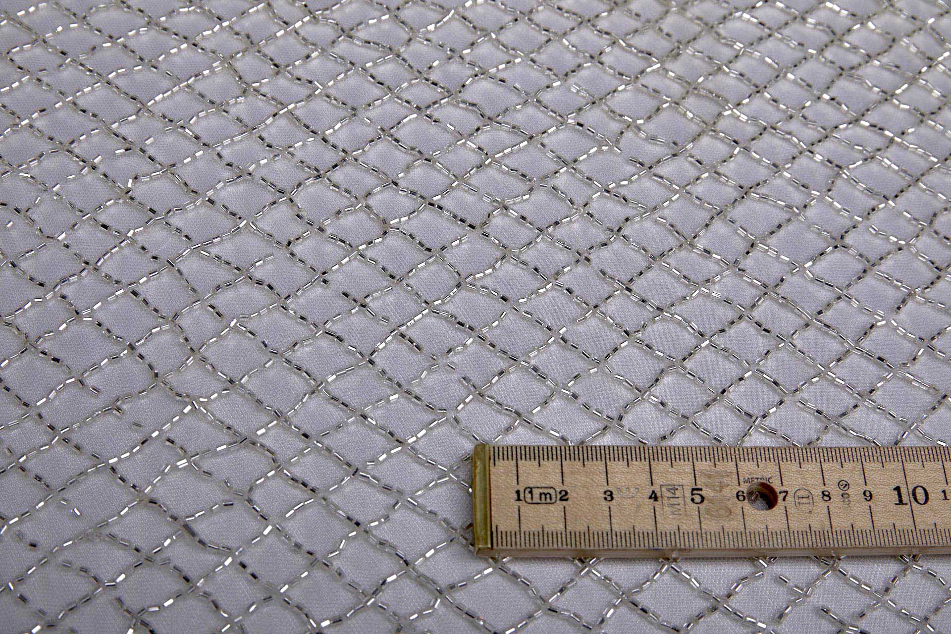 Beaded Fishnet Design on Tulle - Silver fabric, image 6 of 6