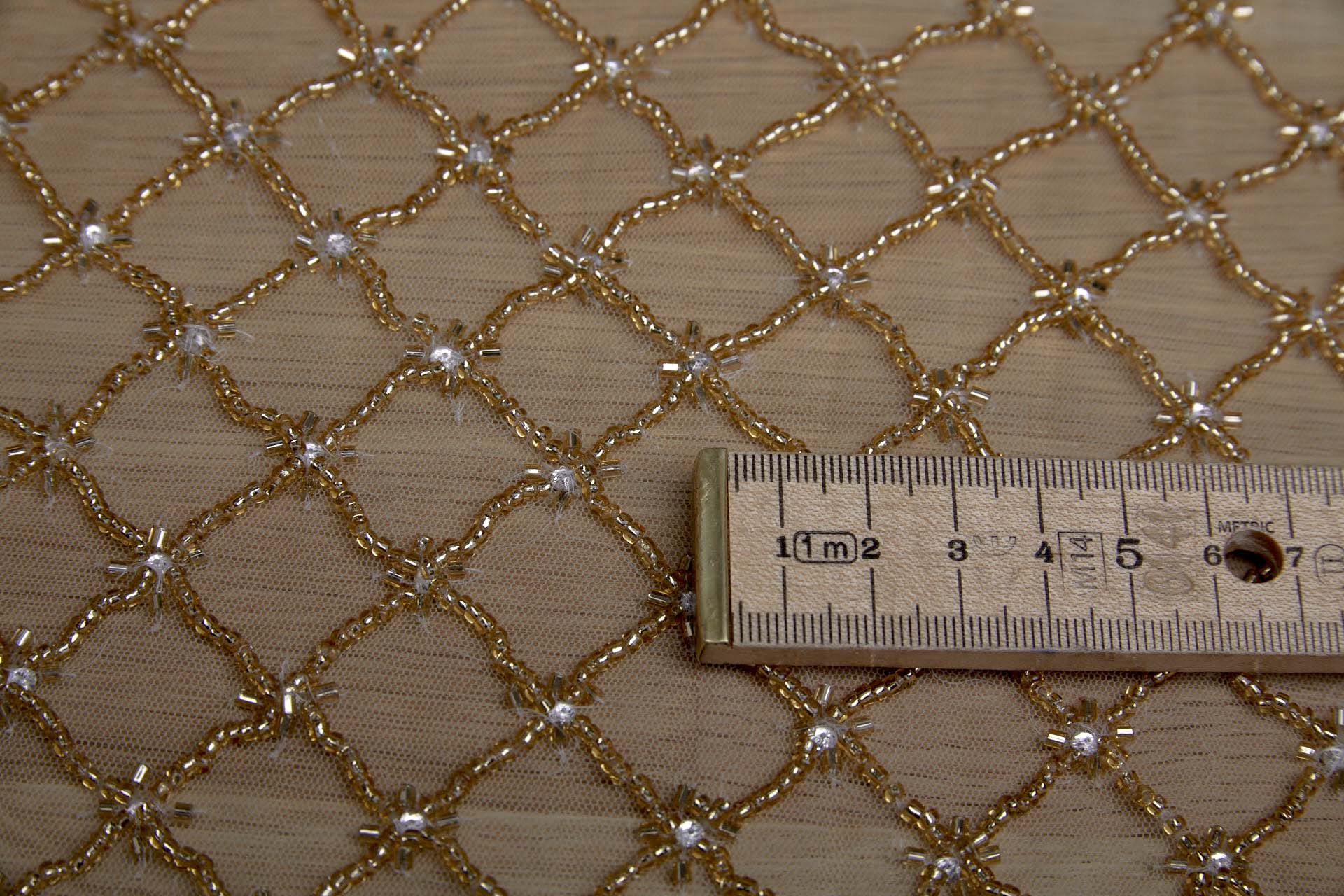 BACK IN STOCK - Beaded Large Fishnet Design on Tulle - Gold fabric, image 4 of 5